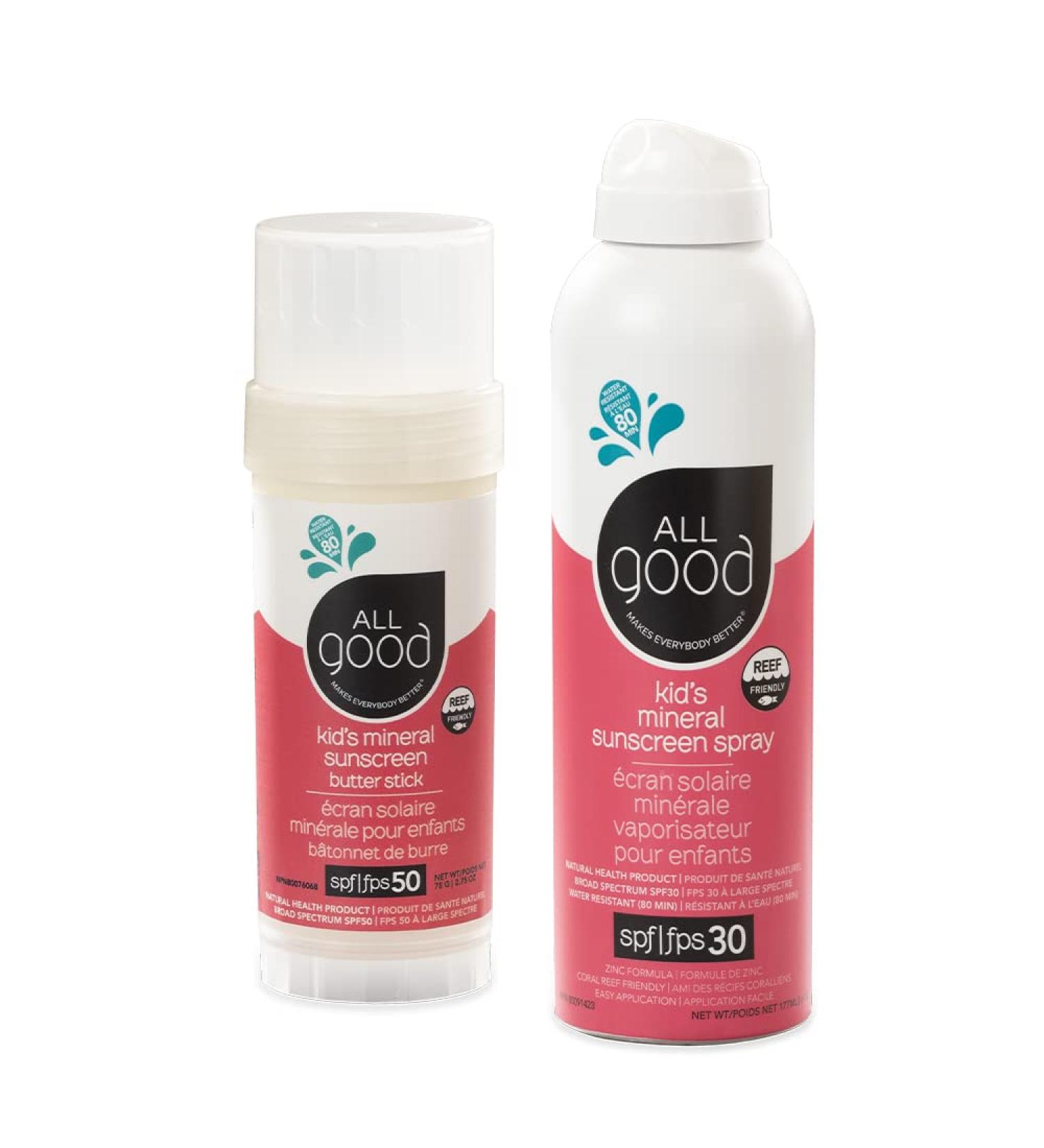 Baby & Kids Mineral Sunscreen Set - SPF 50 Butter Stick & SPF 30 Spray - UVA/UVB Broad Spectrum, Water Resistant, Zinc Oxide - Coral Reef Friendly - Buy Online on GoSupps.com