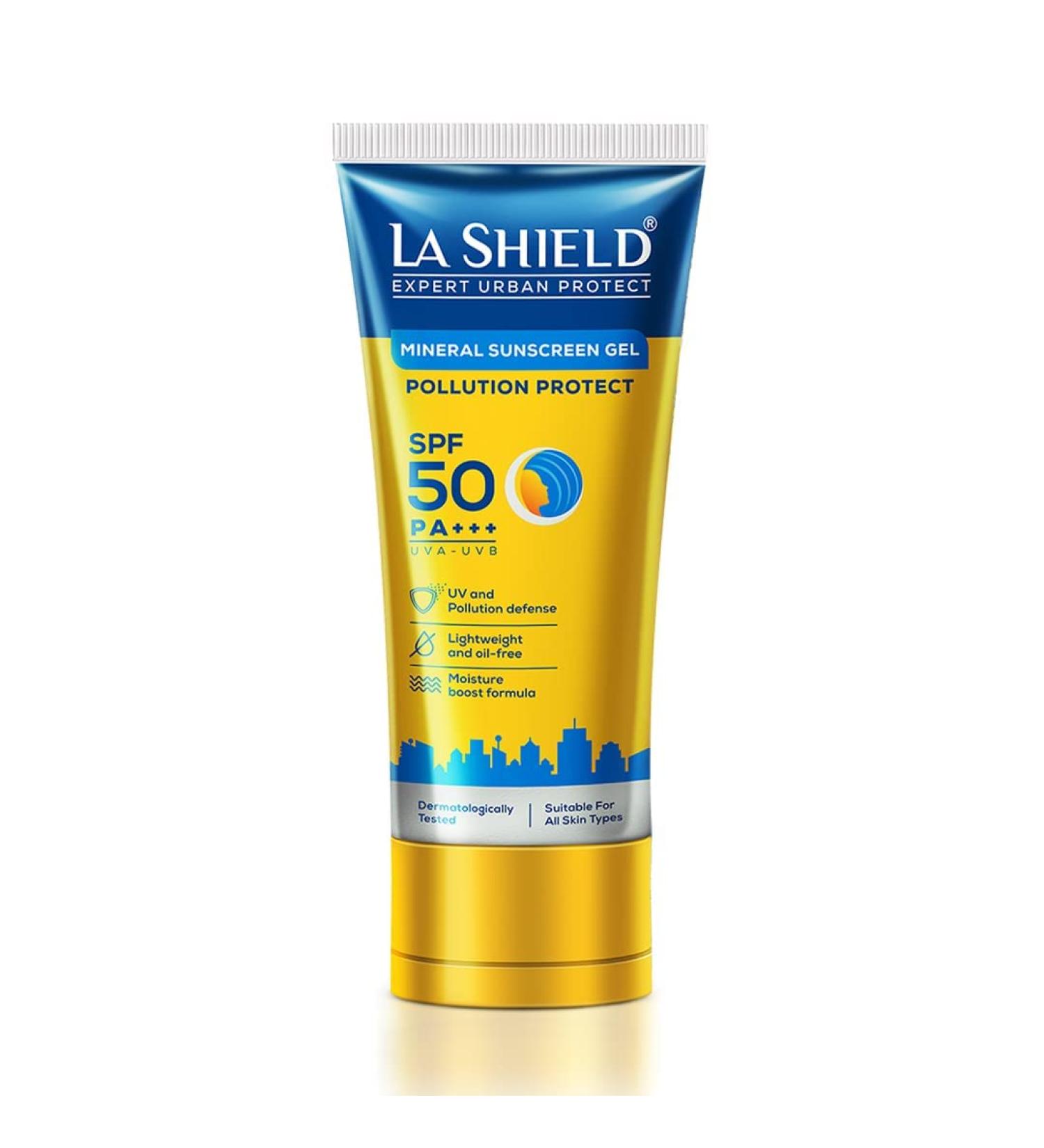 La Shielde Pollution Protect SPF 50 Mineral Sunscreen Gel | Lightweight Oil-Free Water-Resistant | Dermatologist Tested for All Skin Types | 50g - Buy Online on GoSupps.com