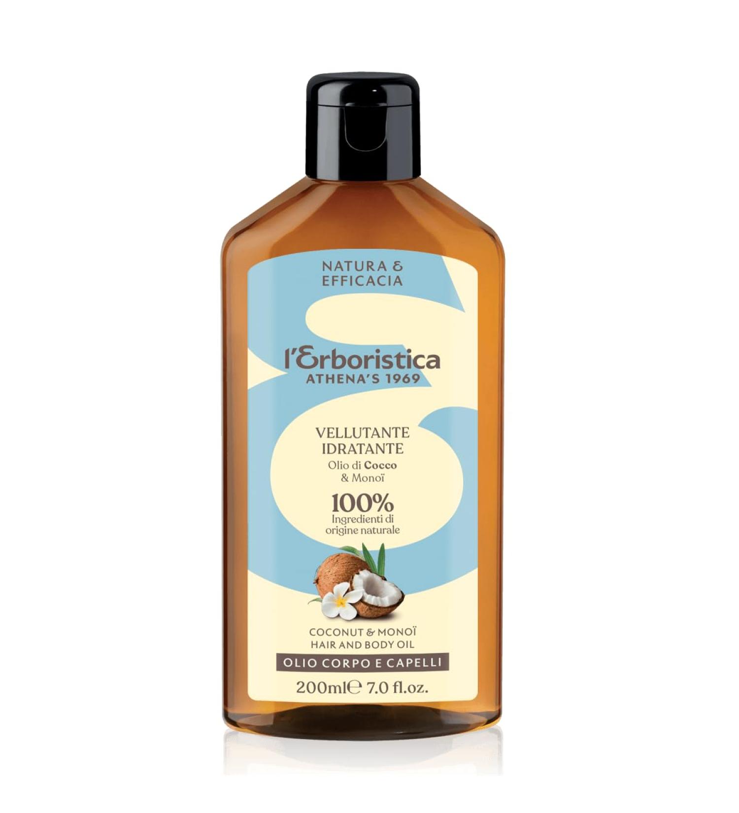L'Erboristica di Athena's Dal 1969 - coconut and monoi oil for body and hair moisturizing for the skin based on natural products with coconut scent dermatological oil - 200 ml