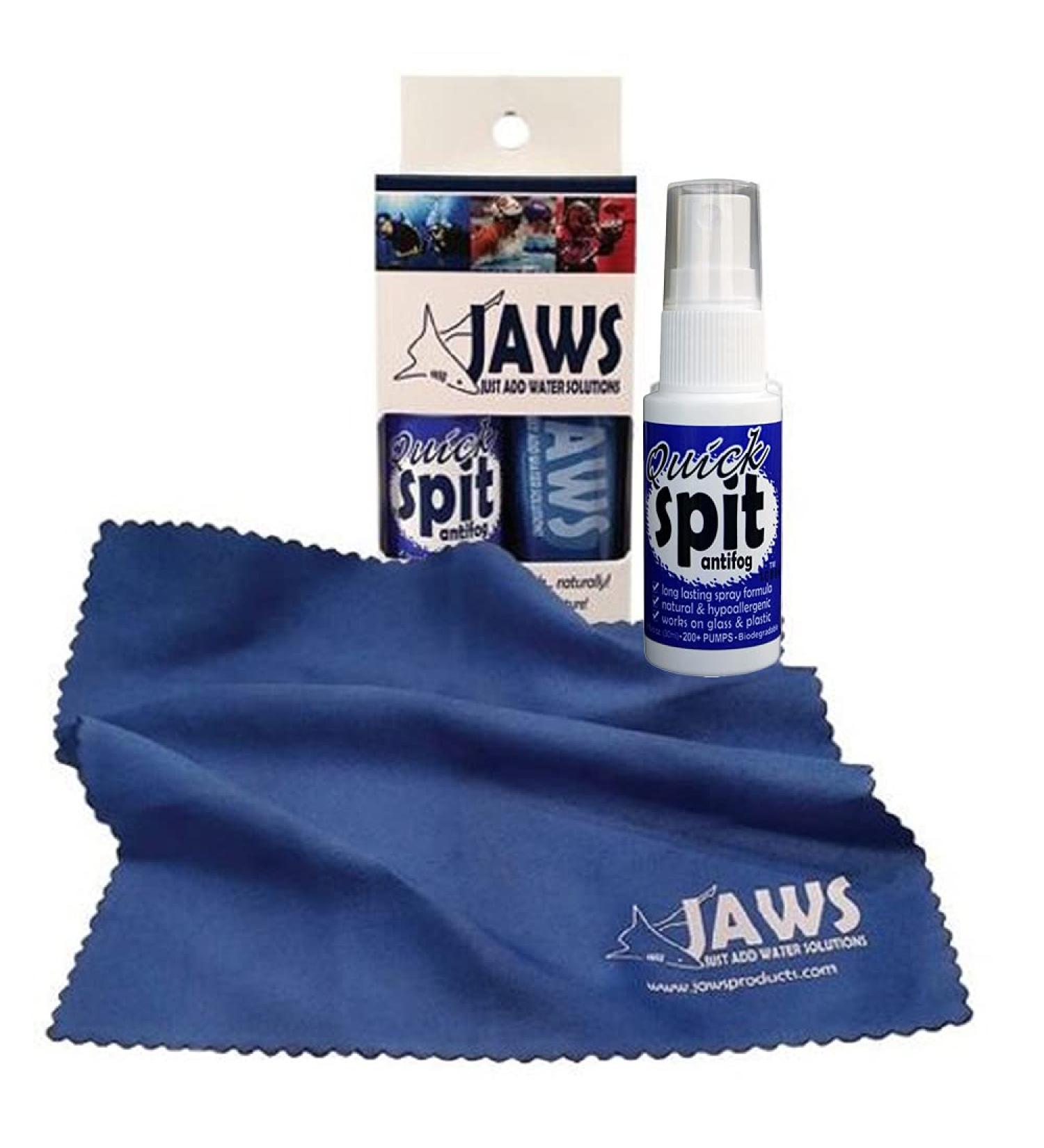Jaws  Premium Anti-Fog Spray for Eye Glasses  Mirrors  Plastic Windows  Swim Goggles  Diving Masks - Quick and Long-Lasting Glass Anti Fog Quick Spit Spray with Cloth  1 oz. - Buy Online on GoSupps.com