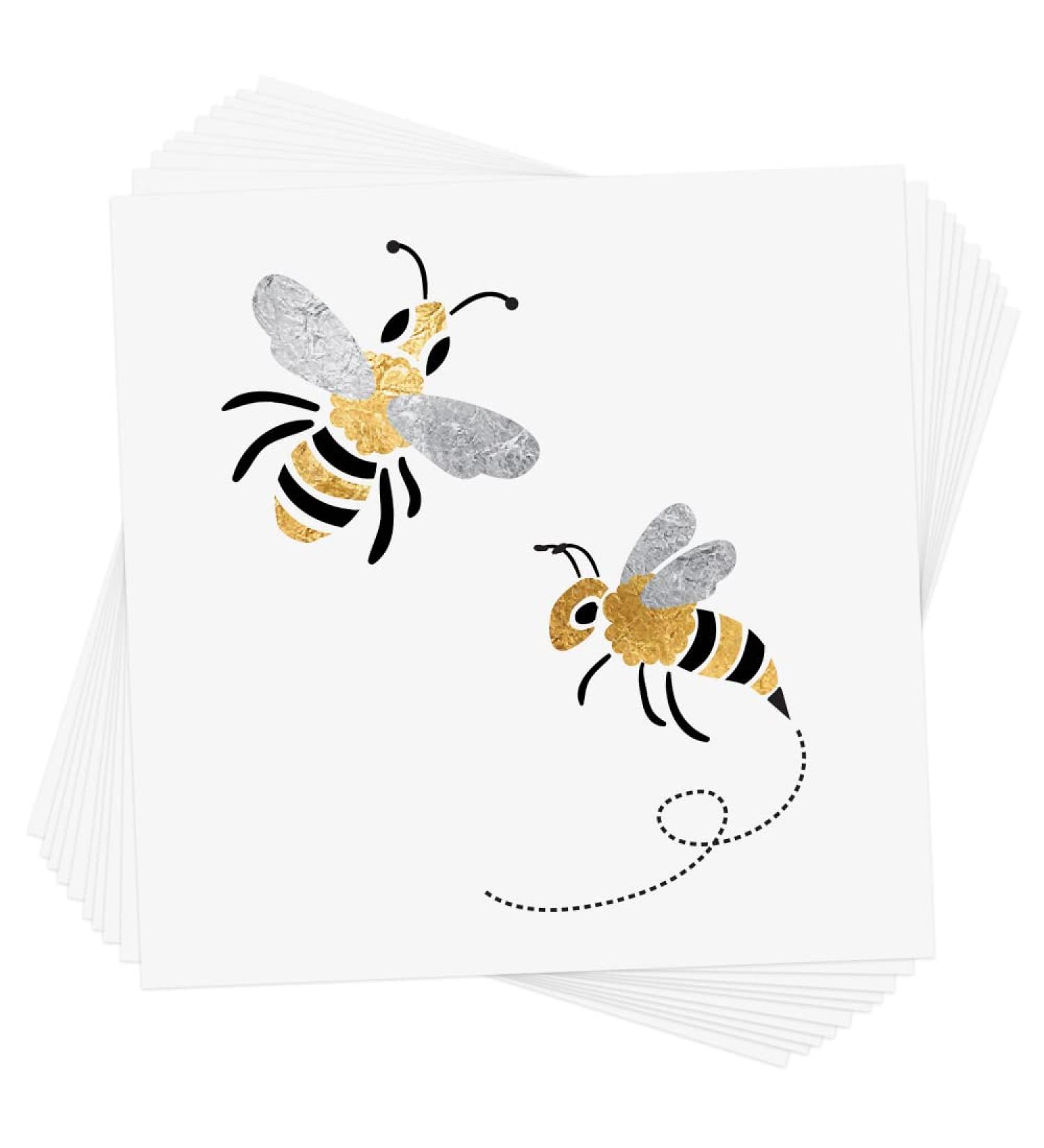 Premium Waterproof Metallic Foil Temporary Bee Flash Tattoos - Set of 10 | Kids Party Favors - Buy Online on GoSupps.com
