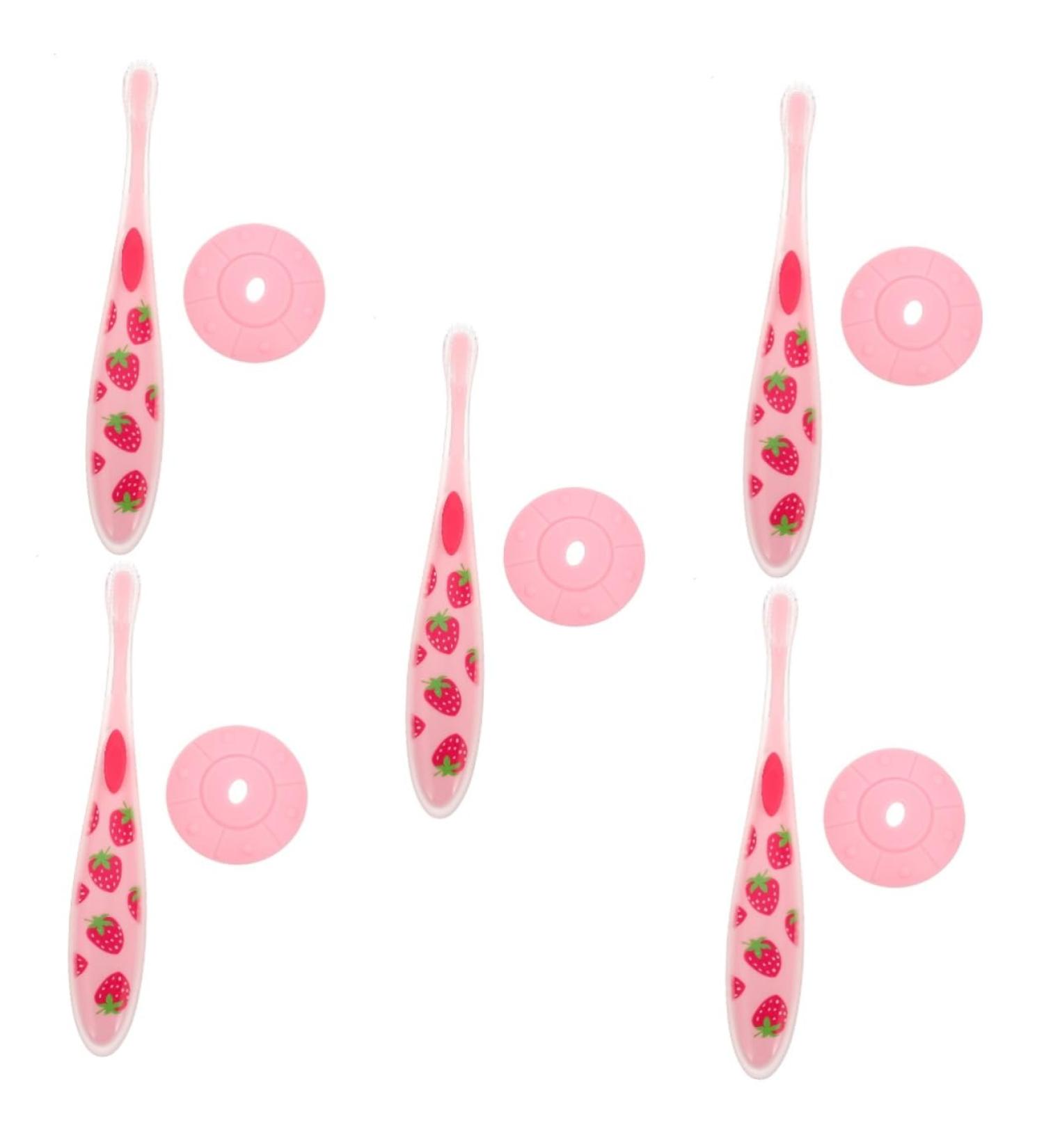 Minkissy 5-Piece Baby Toothbrush Set | Travel Mouth Cleaner Toys for Kids | Safe Silicone Tooth Care Products for Toddlers | Infant Hygiene Essentials in Pink - Buy Online on GoSupps.com