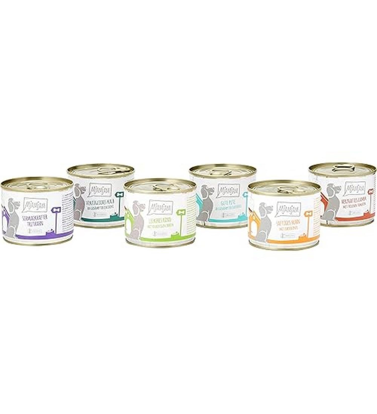 MjAMjAM - premium wet food for dogs - mixed pack II - with chicken & duck beef turkey veal turkey lamb 6 pack (6 x 200 g) natural with extra meat - Buy Online on GoSupps.com