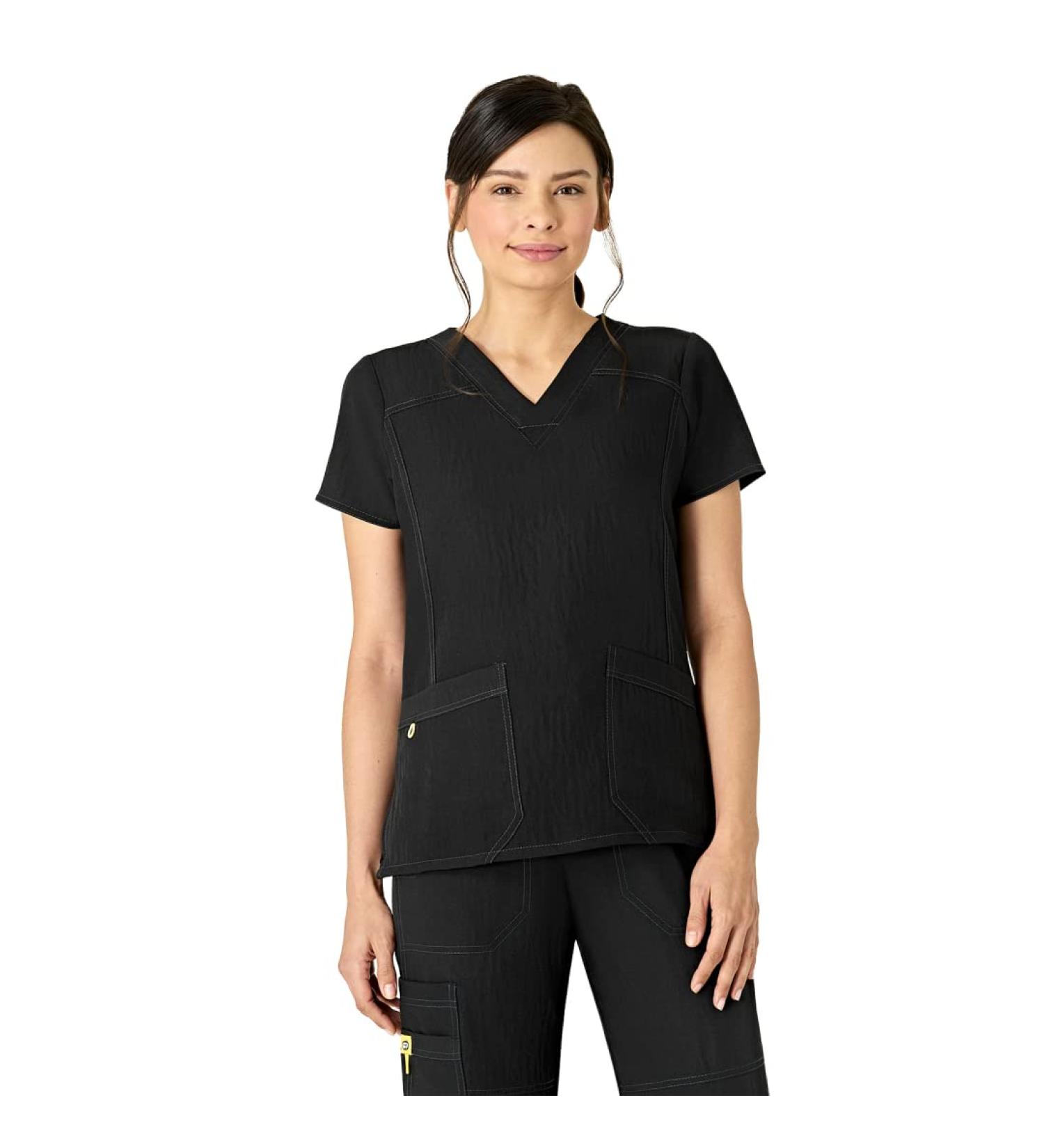 WonderWink Women's Four Stretch Sporty V-Neck Scrub Top - Large, Black - Buy Online on GoSupps.com