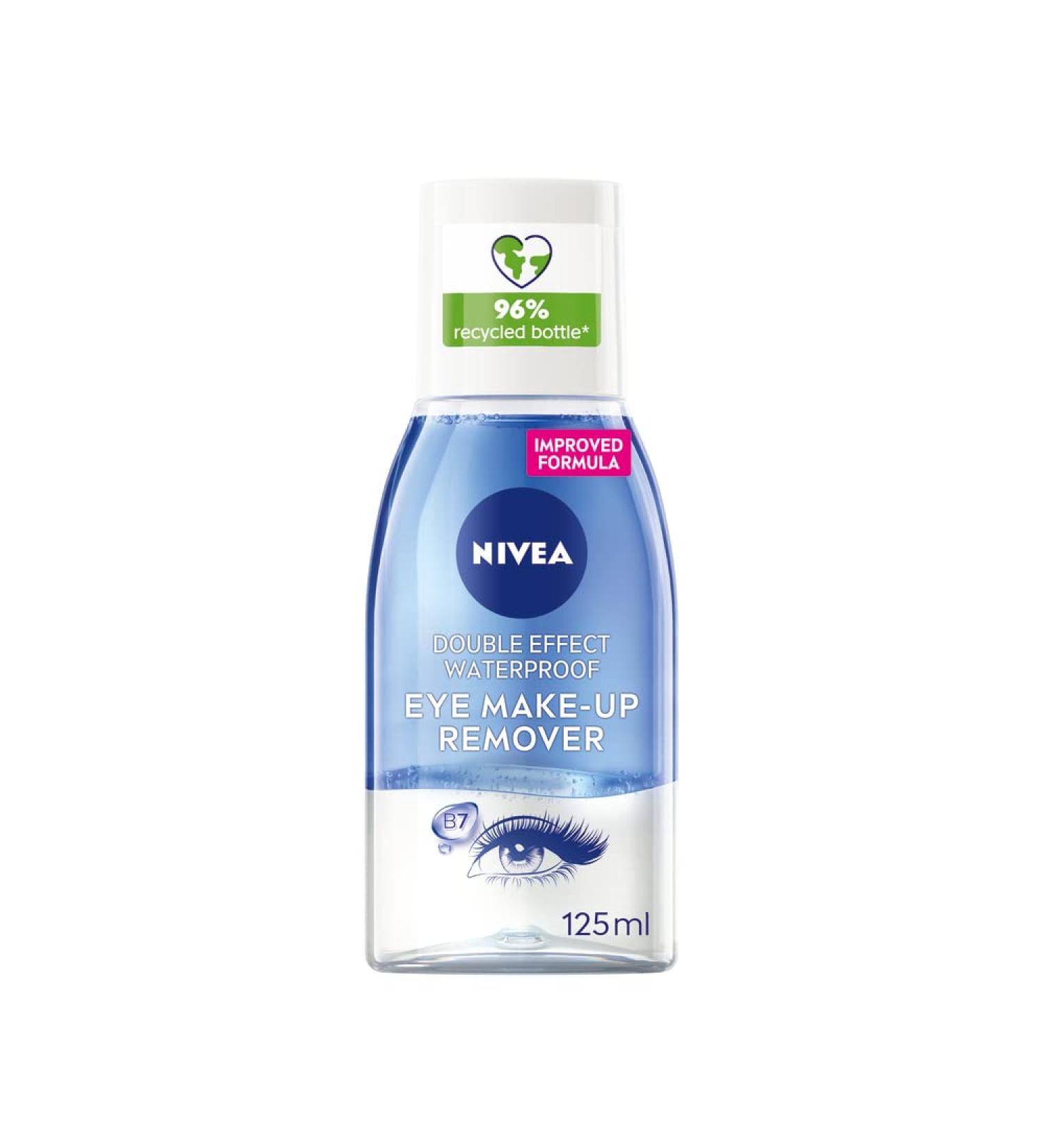 NIVEA Double Effect Waterproof Eye Make-Up Remover (125 ml) with Cornflower Extract and Biotin - Daily Face Cleanser for Makeup and Mascara - Buy Online on GoSupps.com
