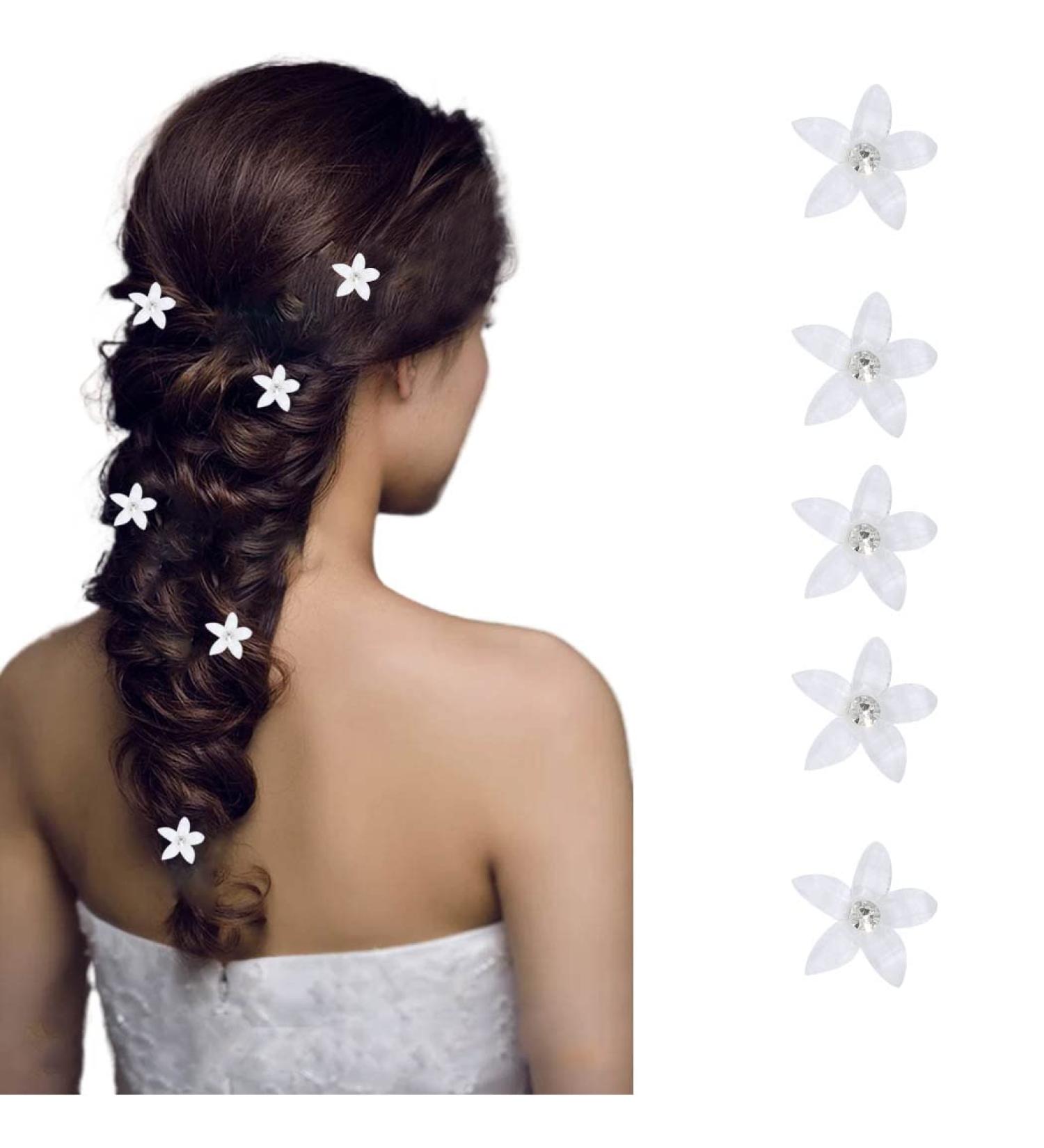 Rhinestone Flower Hair Clips (Pack of 5) - Bridal Wedding Barrettes in White - Crystal Decorative Hair Accessories for Women and Girls - Buy Online on GoSupps.com