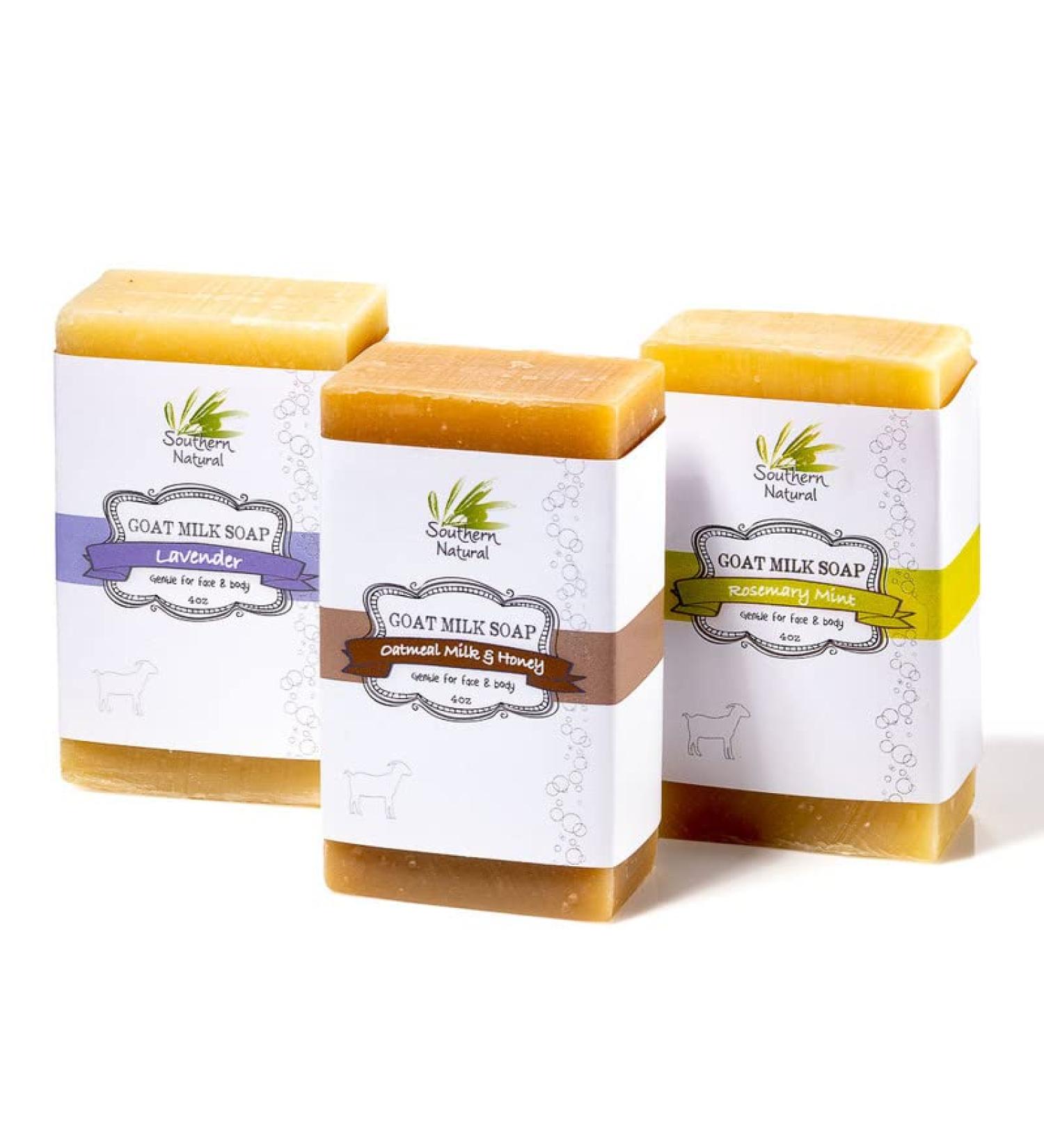 Southern Natural Goat Milk Soap Bar Variety 3 Pack for Eczema & Sensitive Skin - Lavender, Oatmeal Milk & Honey, Rosemary Mint 4-4.5 oz Bars - Buy Online on GoSupps.com