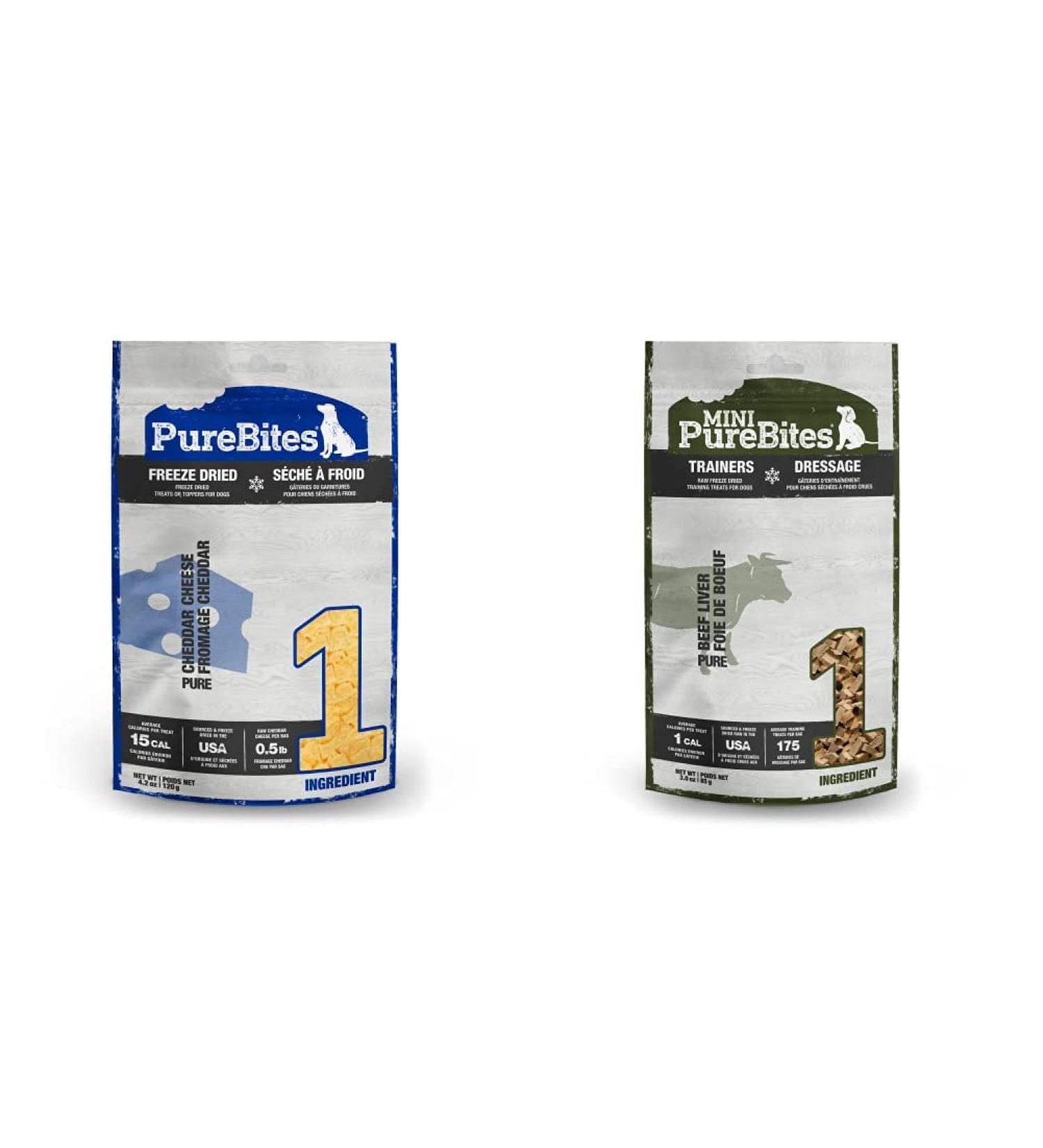 Purebites Cheddar Cheese Dog Treats and Mini-PureBites Freeze Dried Beef Dog Treats