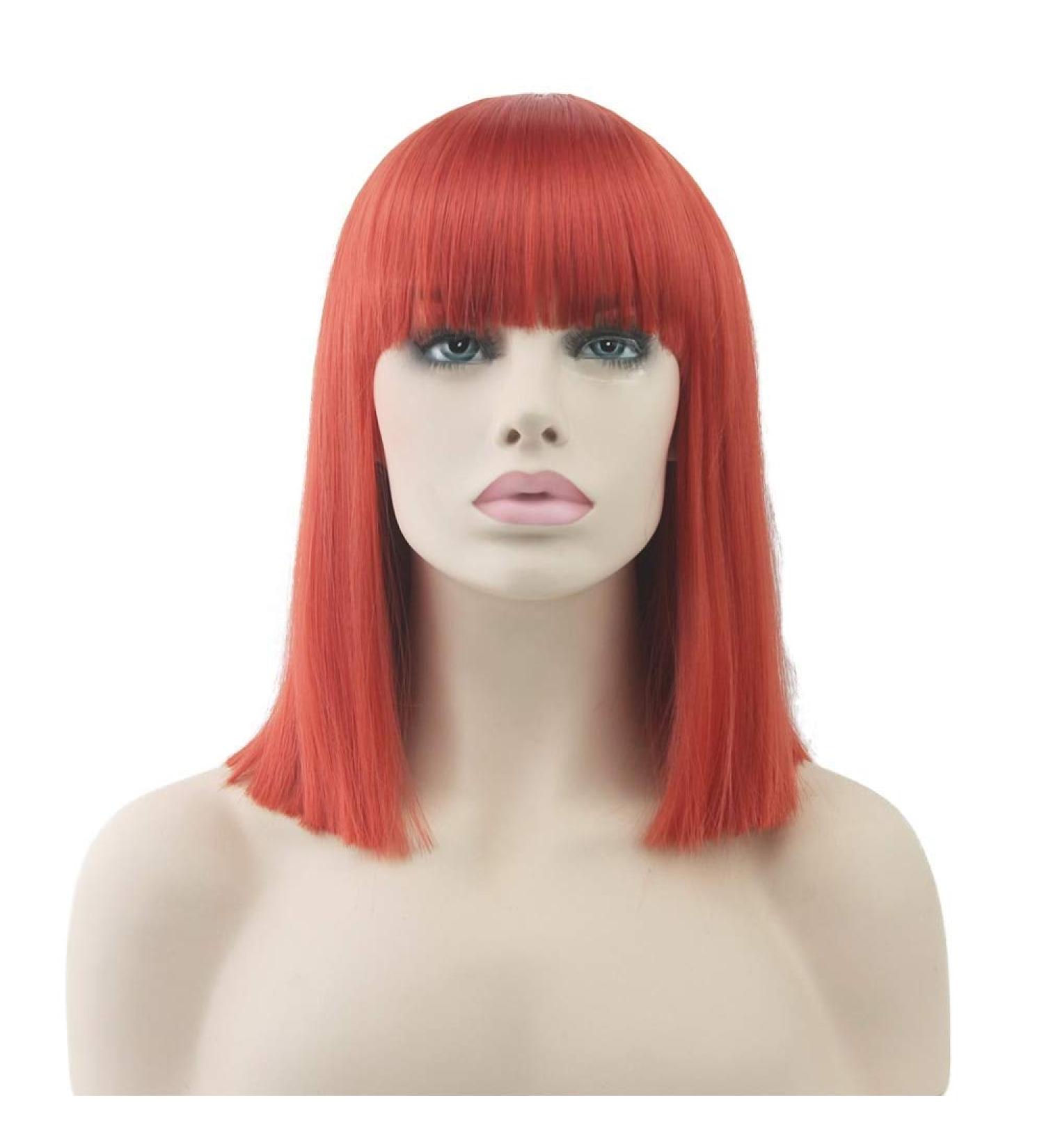 Lfmdjf Short Straight None Lace Wig High Temperature Fiber Synthetic Hair Pink Black Women Party Hairpiece Wigs 16inches NC/4HL 4/27HL