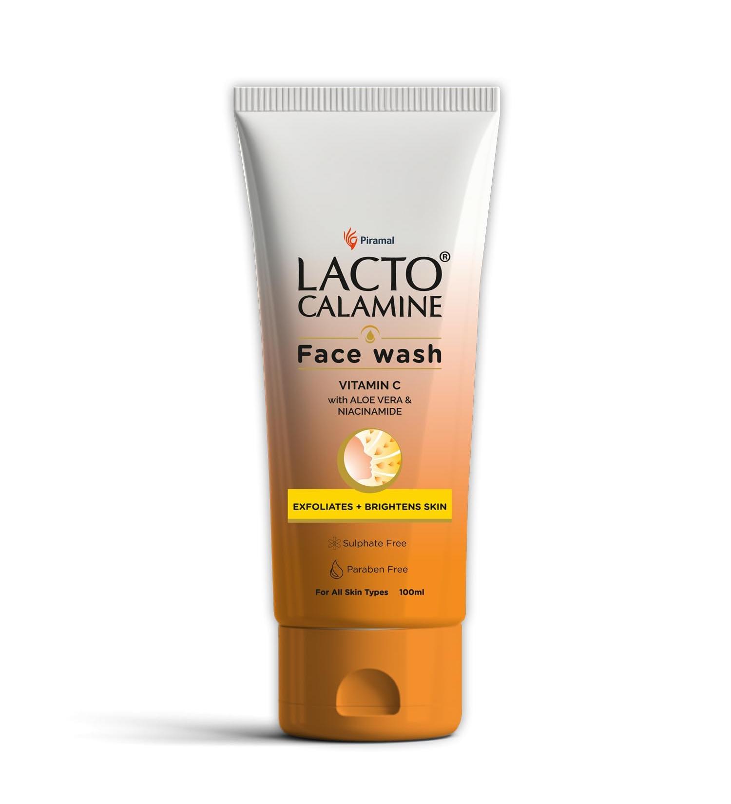 Lact'o Calamin'e Vitamin C Face Wash | Pack of 1 x 100ml | Aloe Vera & Niacinamide Face Wash for Glowing Skin | Facewash that Exfoliates Skin & Reduces Pigmentation | No Parabens No Sulphates - Buy Online on GoSupps.com