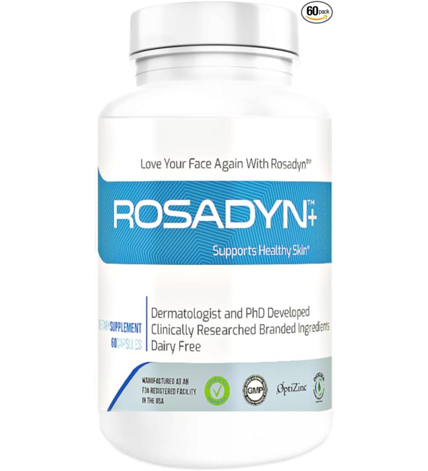 Rosadyn+ Rosacea Treatment: Heal Facial Redness, Bumps, and Bloodshot Eyes | Internal Solution for Clearer Skin | Natural Ingredients - Buy Online on GoSupps.com