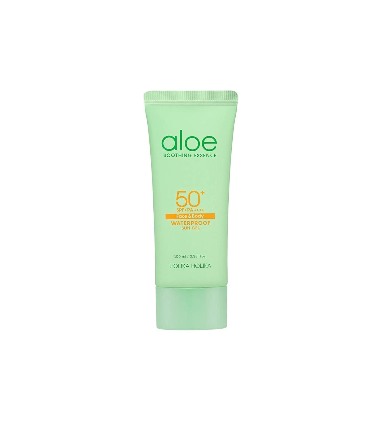 Holika Holika Aloe Soothing SPF 50+ Essence Waterproof Sun Gel Face & Body - 3.38 Fl Oz