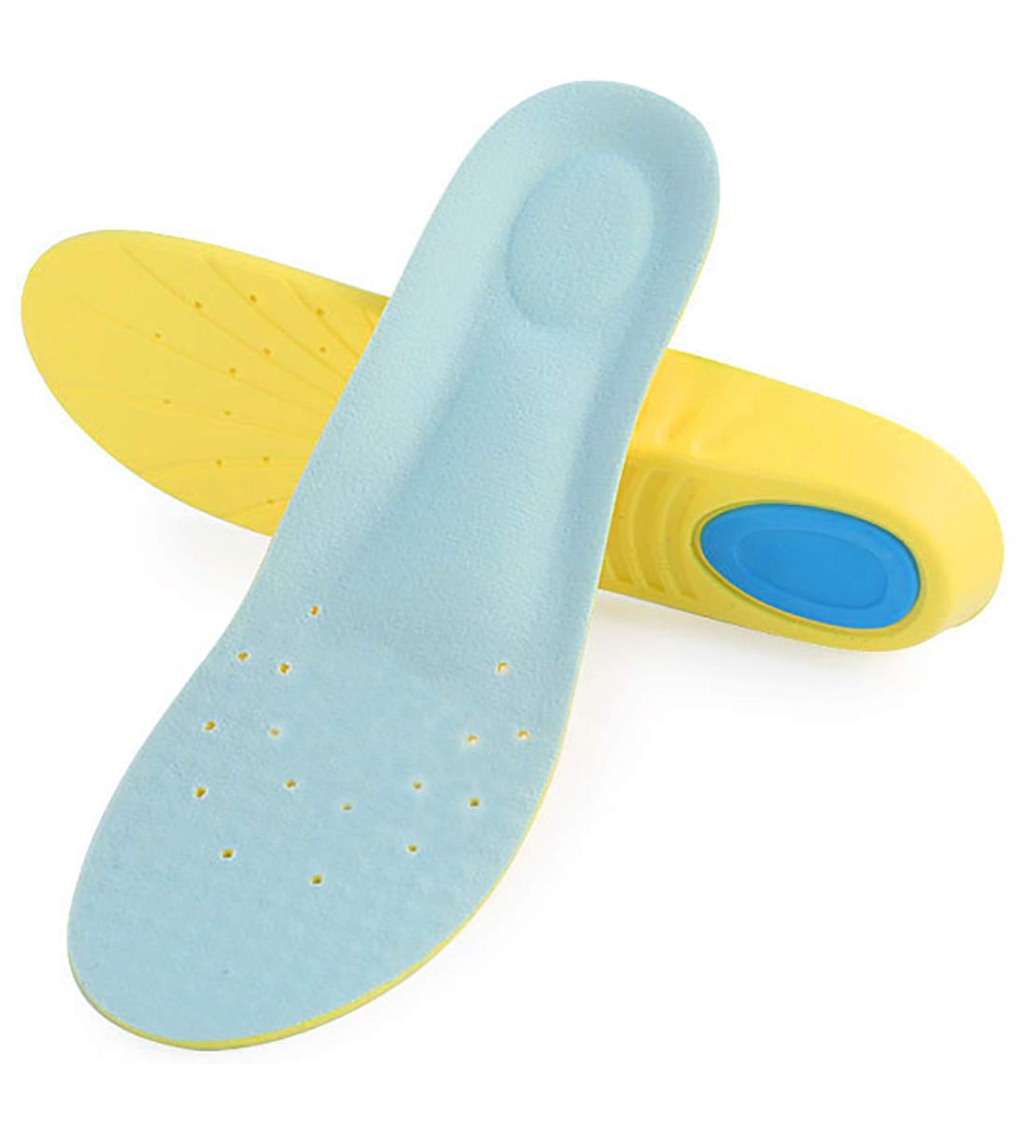 Memory Foam Sports Shoe Inserts - Arch Support Insoles for Women, Men, Kids - Yellow/Light Blue - Size M (Men's 6-9/Women 7-11) - Buy Online on GoSupps.com