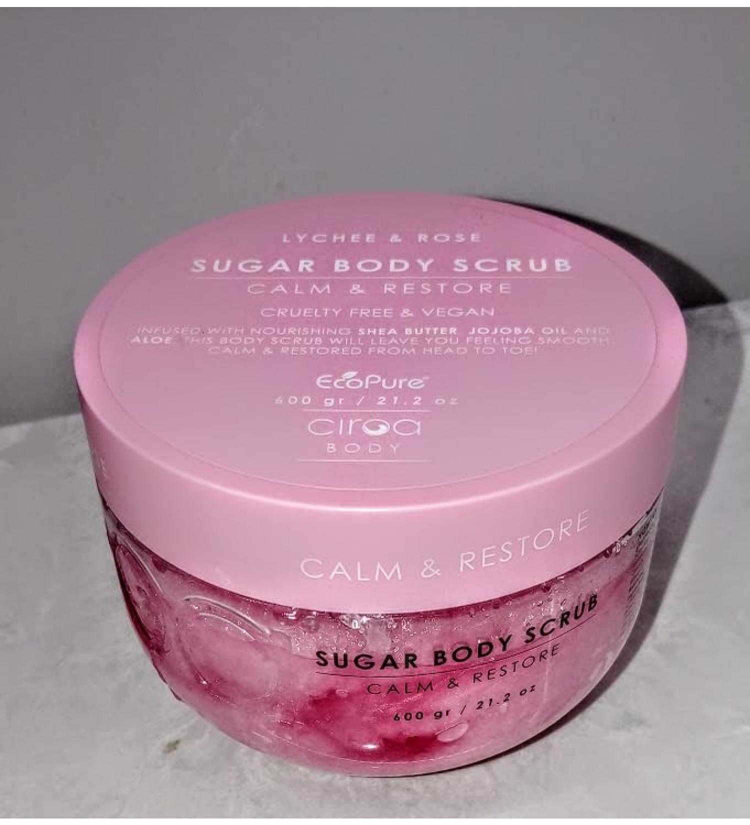 Ciroa Sugar Body Scrub - Lychee & Rose 21.2 oz | Smooth Calm & Restored Skin | Vegan & Cruelty-Free - Buy Online on GoSupps.com