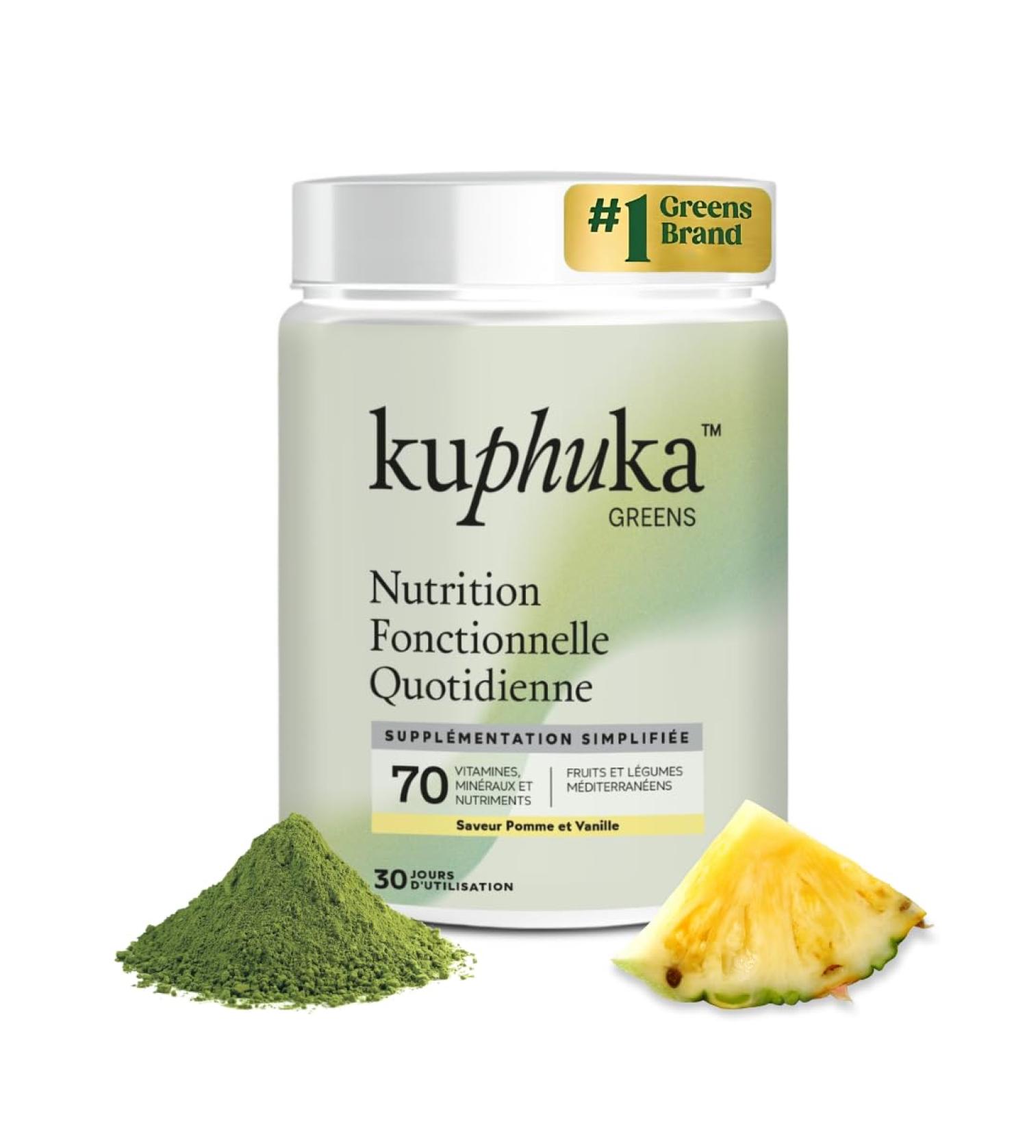  KUPHUKA GREENS Super Greens Powder (411 g) with +70 plant extracts superfoods vitamins minerals probiotics spirulina ashwagandha chlorella - 100% natural (pineapple - coconut) - Buy Online on GoSupps.com