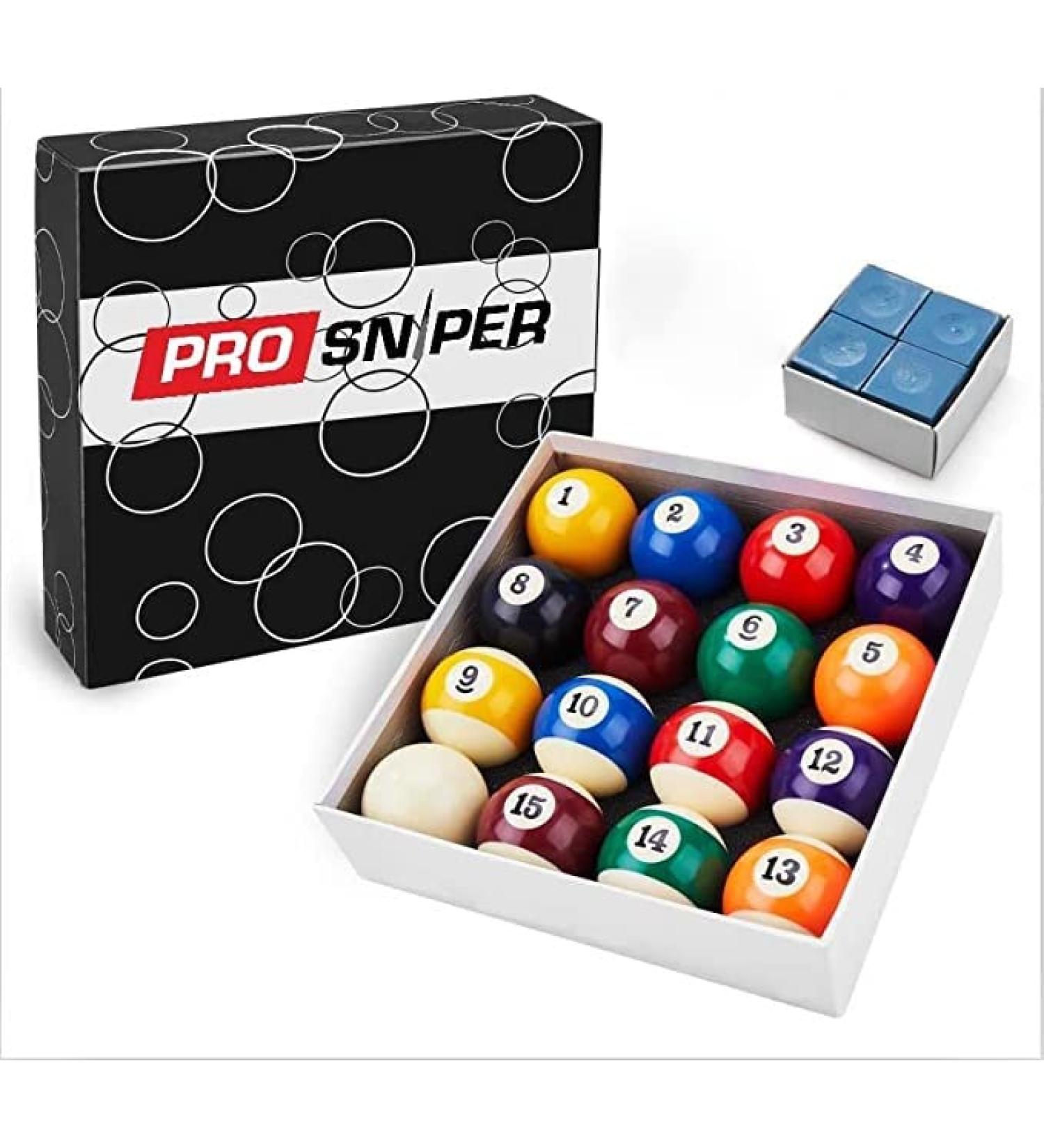 PROSNIPER Billiard Balls Set - 16 Premium Pool Balls with Cue Tips, Blue Chalk - 6 oz, 2.25 inches - Made of Pure Resin - Pool Table Accessories for Beginners & Professionals - Buy Online on GoSupps.com