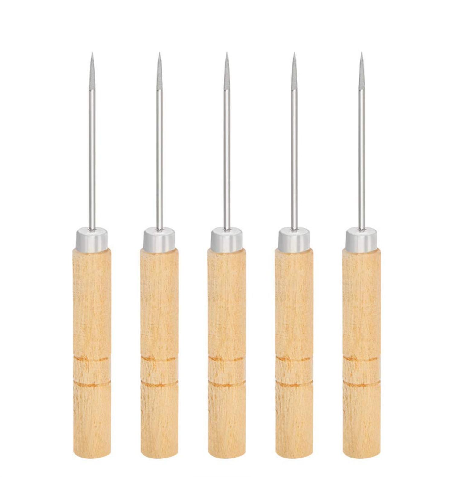 5-Piece Wooden Handle Scratch Awl & Pin Punching Set for Leather Stitching - DIY Handmade Leather Tool Kit - Buy Online on GoSupps.com