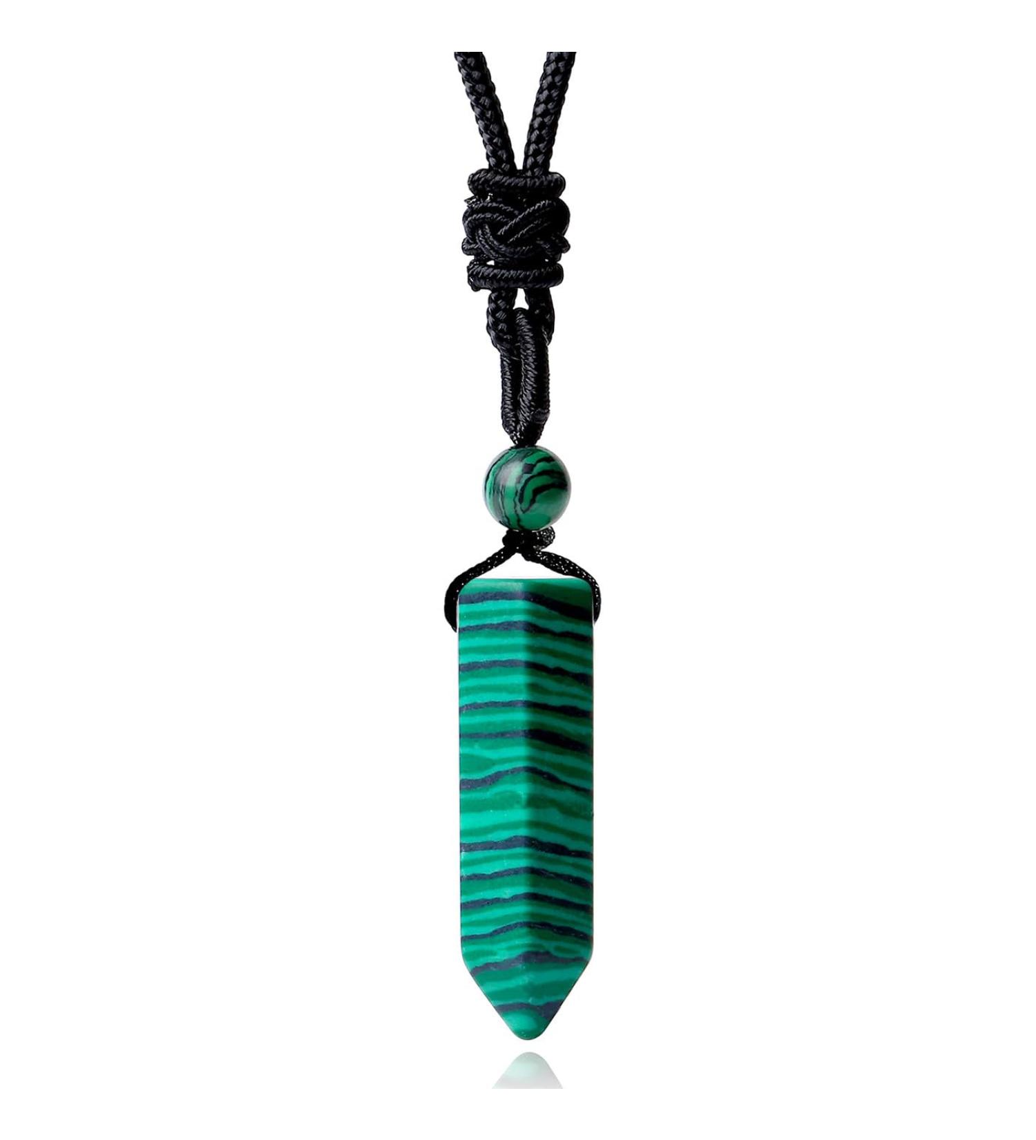 XIANNVXI Healing Crystal Necklace - Hexagonal Point Pendant with Malachite Gemstone - Adjustable Rope Reiki Jewelry for Men and Women - Buy Online on GoSupps.com