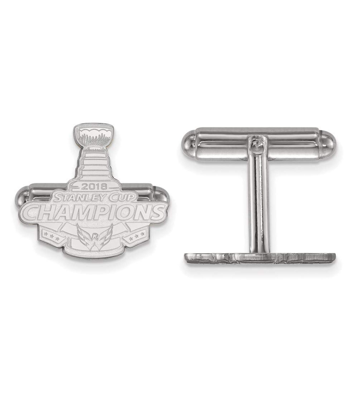 LogoArt Sterling Silver Rhodium Plated 2018 Stanley Cup Champions Washington Capitals Cuff Links