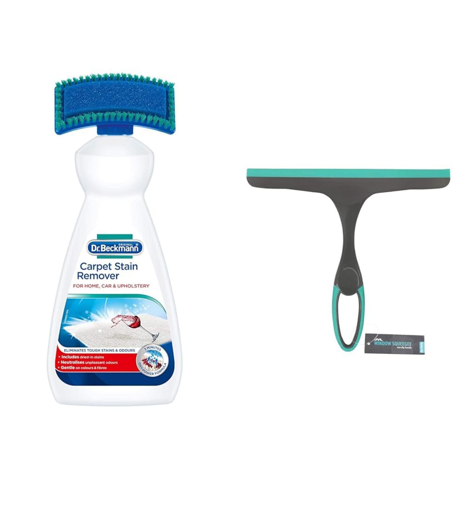Dr. Beckmann Carpet Stain Remover | Removes New and Dried-in Stains | Includes Applicator Brush & JVL 20-043GY Hand Held Wiper Blade Window Squeegee Grey/Turquoise - Buy Online on GoSupps.com
