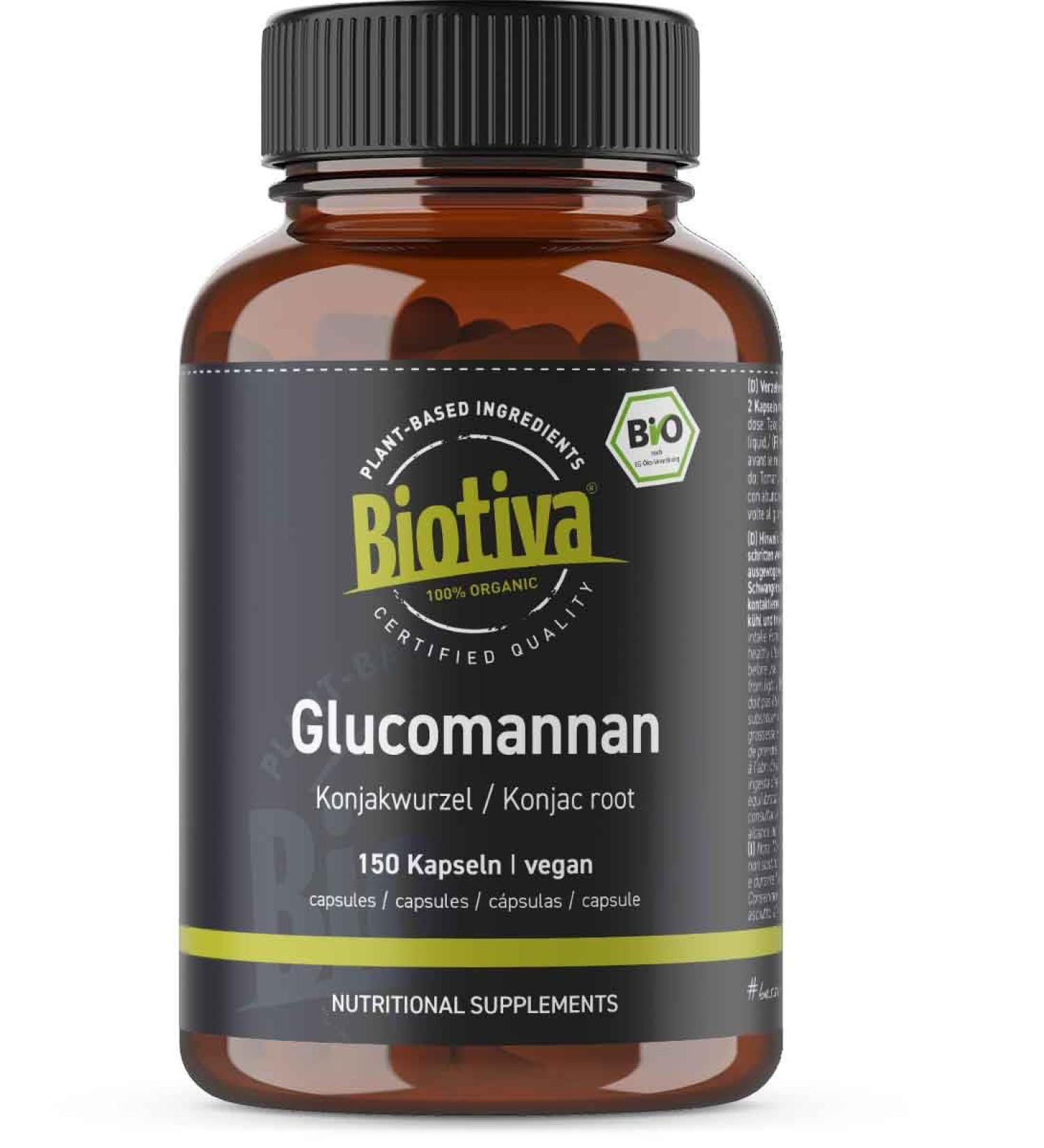 Biotiva Glucomannan Organic High Dose - 150 Capsules - Konjac Root - 100% Vegan - Low Calorie for Dieting - Buy Online on GoSupps.com