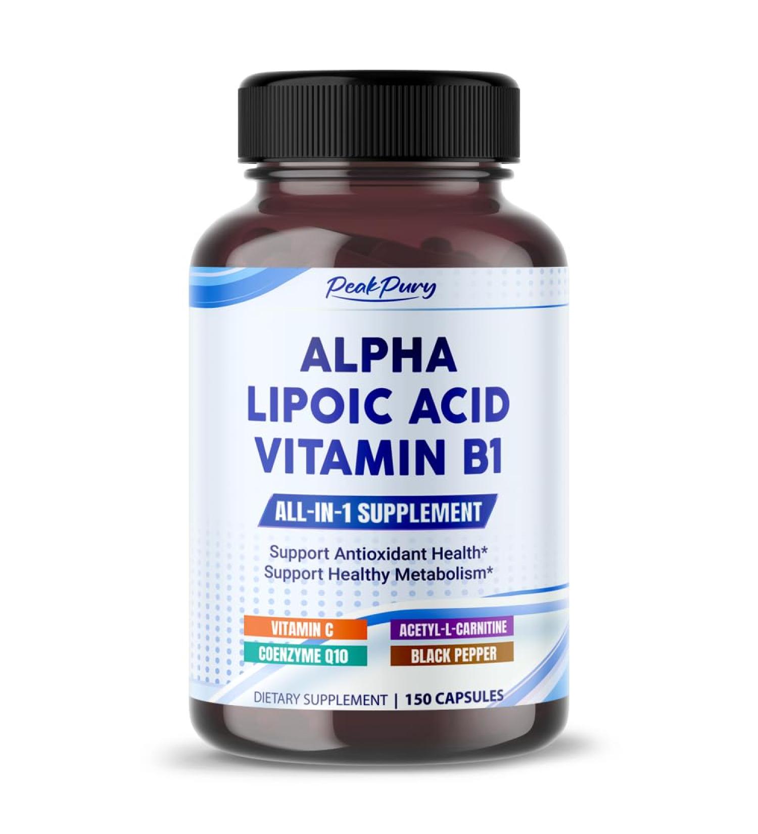 Alpha Lipoic Acid with Vitamin B1 - Supports Antioxidant Health & Healthy Metabolism - Includes Vitamin C Acetyl-L-Carnitine CoQ10-150 Capsules 150 count (pack of 1) - Buy Online on GoSupps.com
