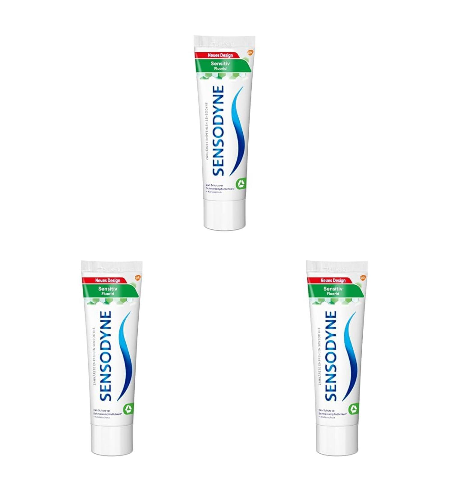 Buy Sensodyne Sensitive Fluoride Toothpaste 75ml - Pack of 3 | Best Toothpaste for Pain-Sensitive Teeth | International Shipping Available - Buy Online on GoSupps.com
