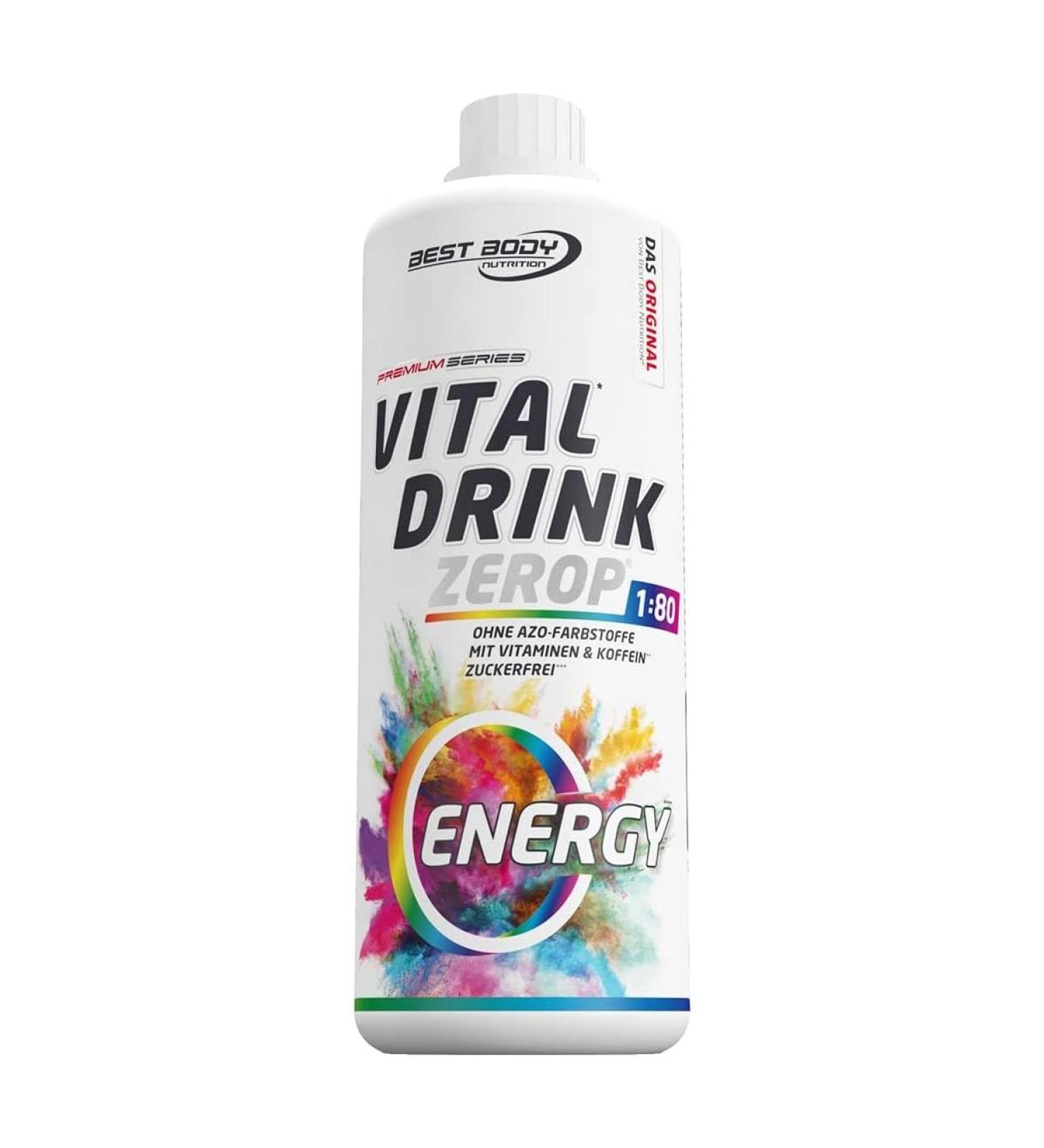 Best Body Nutrition Vital Drink Zerop - Sugar-Free Energy Concentrate 60mg Caffeine 1:80 Ratio - 1000ml (Makes 80 Liters) - International Shipping Available - Buy Online on GoSupps.com
