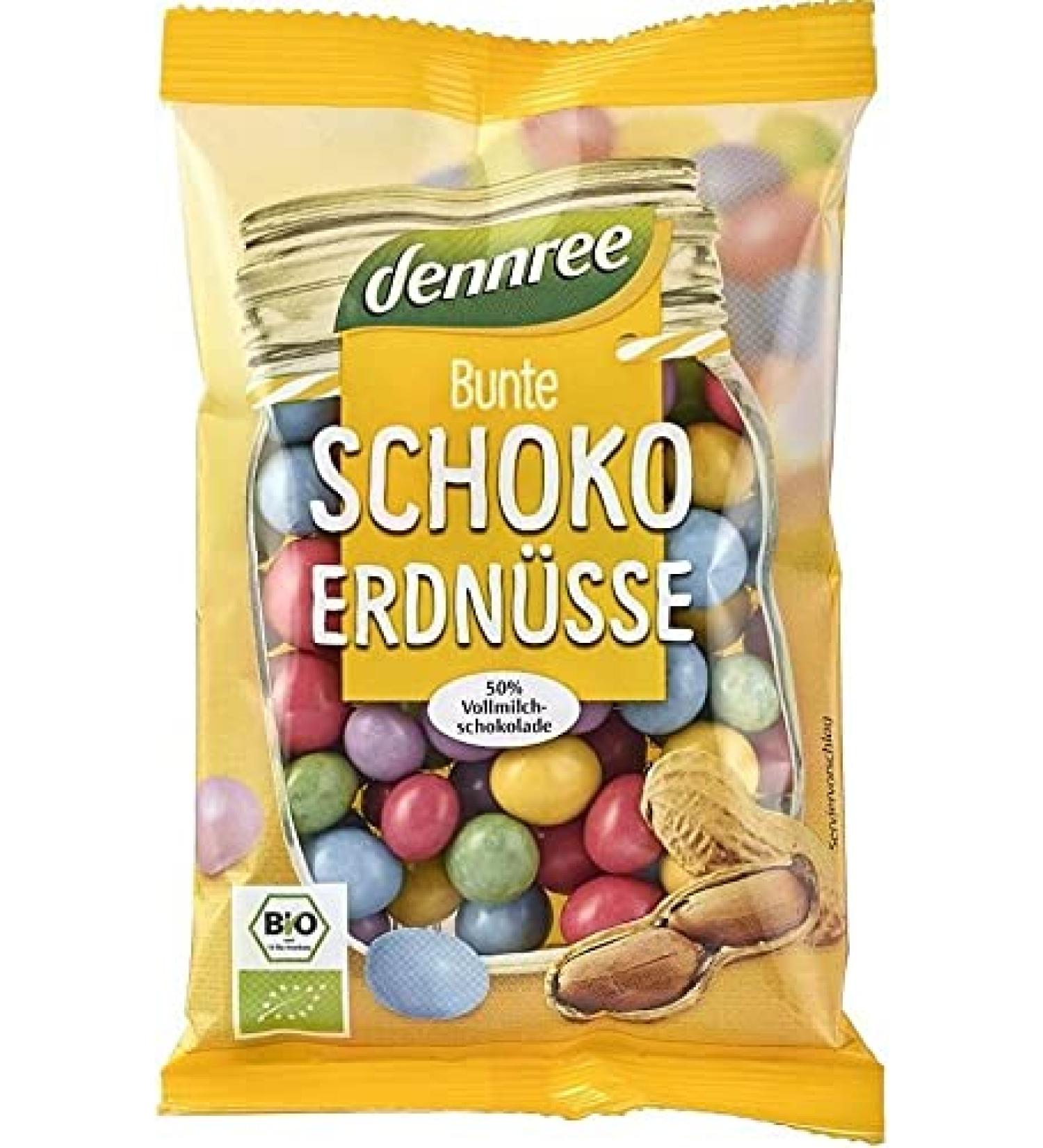 dennree Organic milk chocolate-covered peanuts in crunchy colorful shells 100g - Dennree