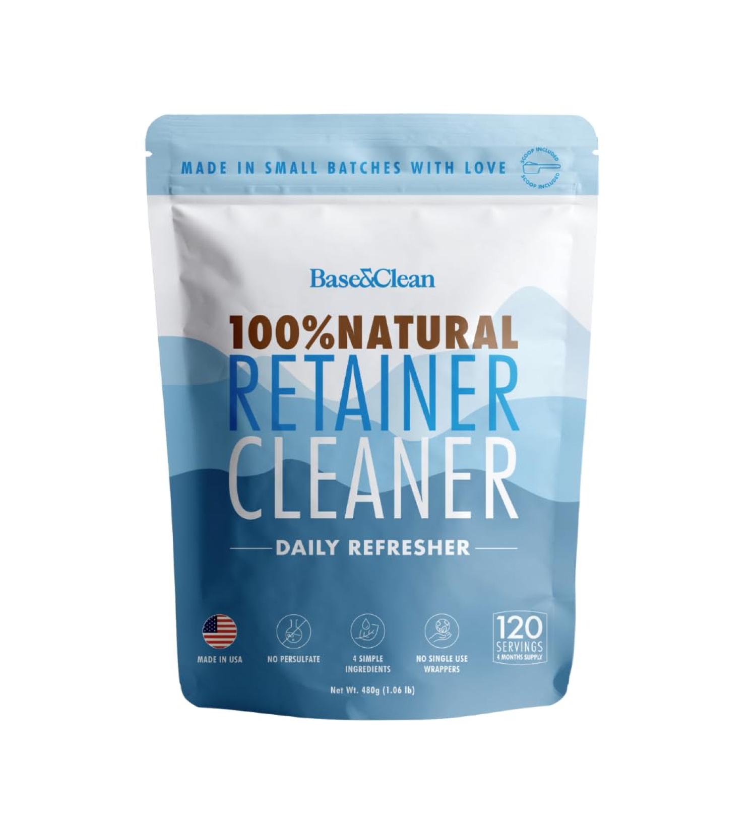 Base & Clean The Daily Refresher | 100% Natural Retainer & Aligner Cleaner Powder | For Daily Use | 4 Month Supply | No Harsh Chemicals or Wrappers | Made in USA | NO Persulfate - Buy Online on GoSupps.com