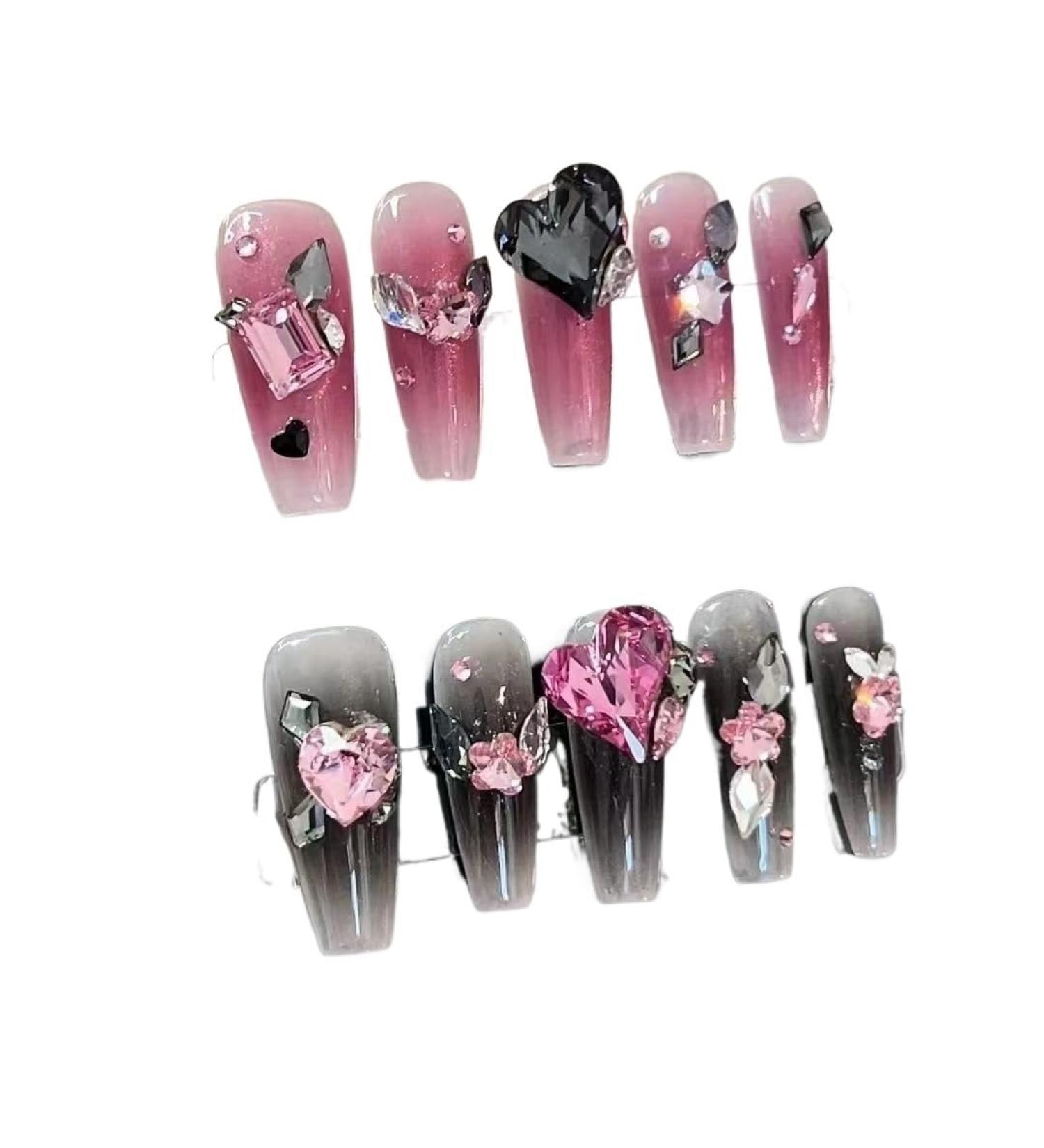 Temperament-enhancing manicure hand-wearing nail polish spice girl blush Blackberry mandarin duck with detachable hand-made nail long.(XS)