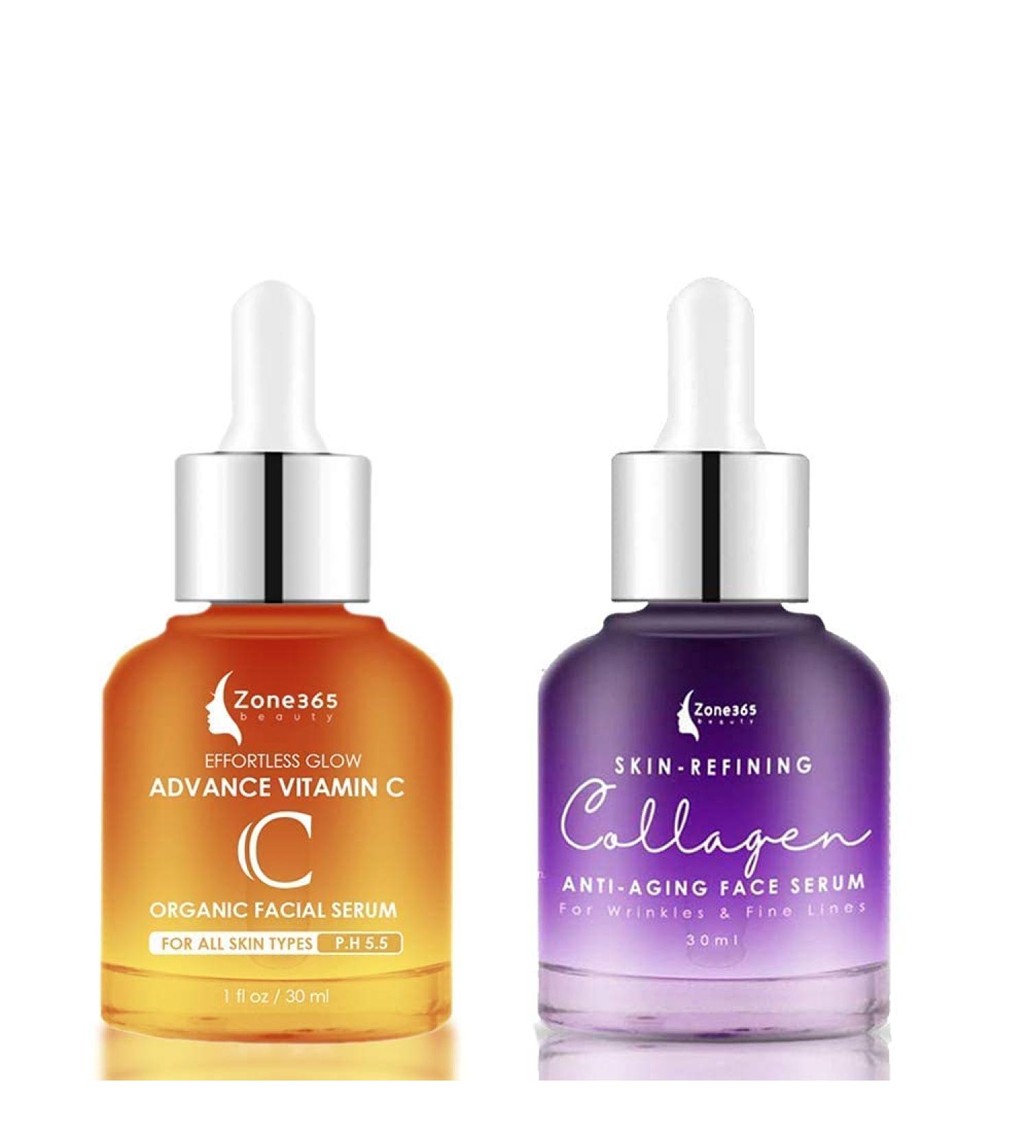 Zone - 365 Vitamin C Serum & Collagen Serum Bundle - Anti-Aging Combo Pack - USA Made Skincare - Buy Online on GoSupps.com