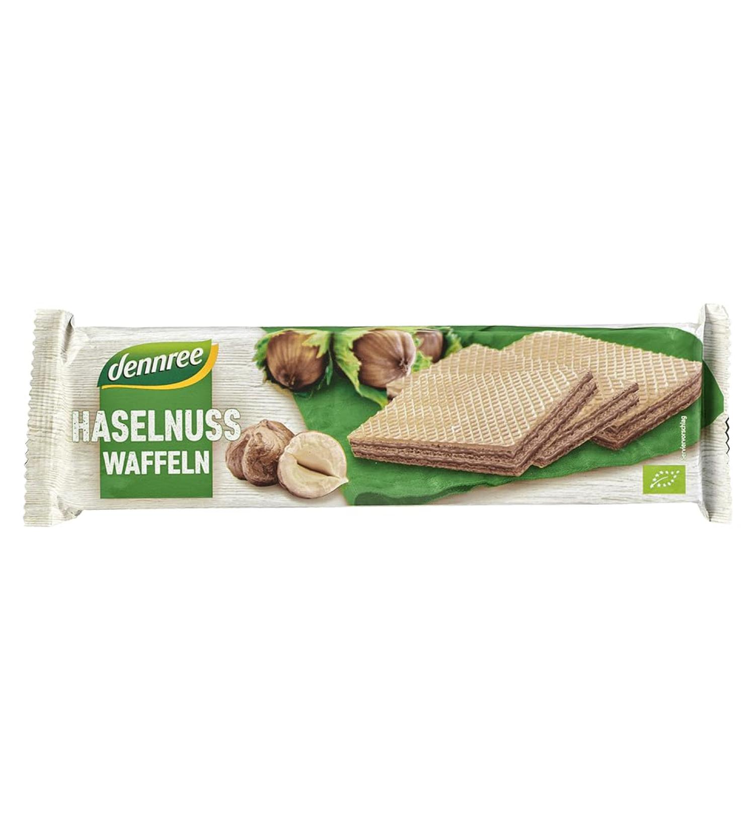 dennree dennree Organic Hazelnut Cream Waffles 125g - Crispy Waffles with Hazelnut Cream - Organic Sweet Snack for Coffee and in Between (1)