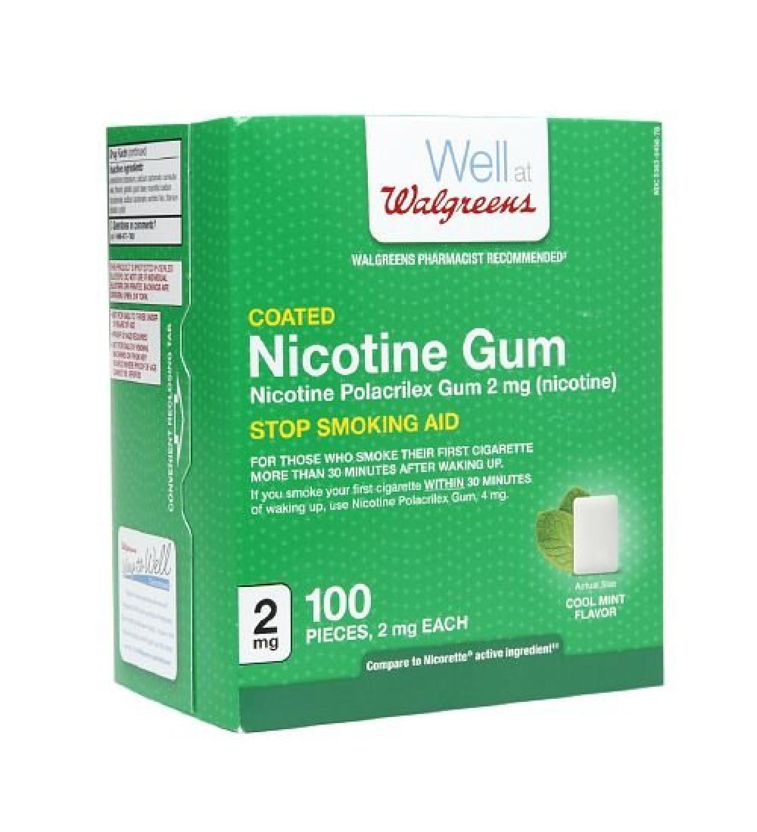 Walgreens Coated Nicotine Polacrilex Gum 2mg Cool Mint 100 ea
