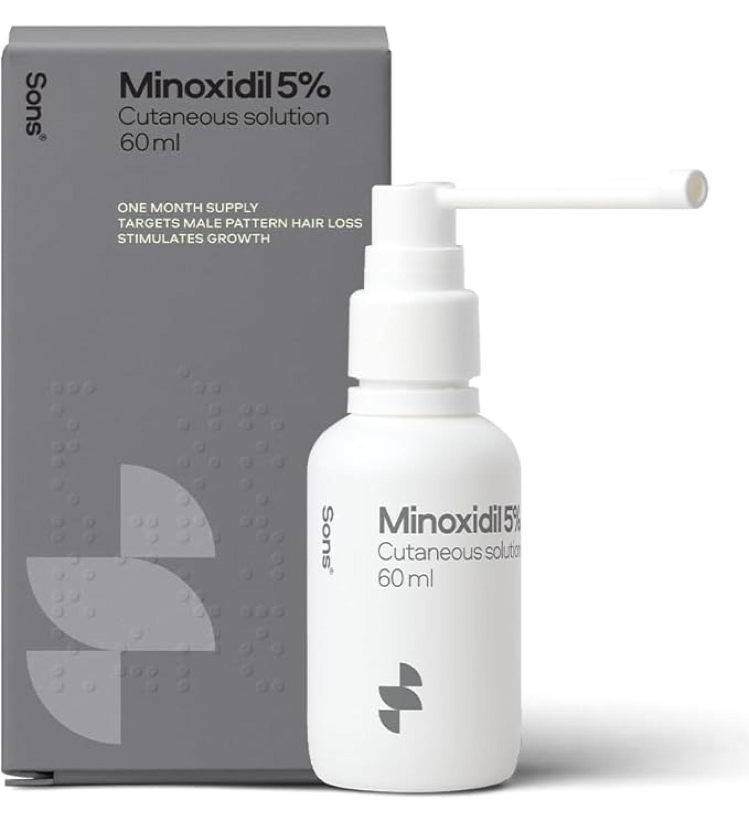 Sons Minoxidil 5% Cutaneous Solution, Hair Regrowth & Thickener Formula - 60ml - Buy Online on GoSupps.com