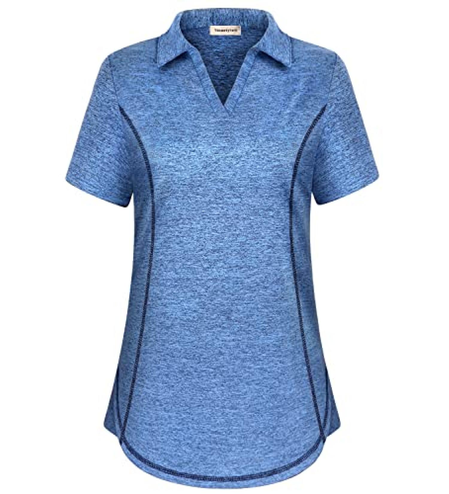 Yakestyle Women's V Neck Golf Shirt | Short Sleeve Quick Dry Polo Shirt - X-Large Blue - Buy Online on GoSupps.com