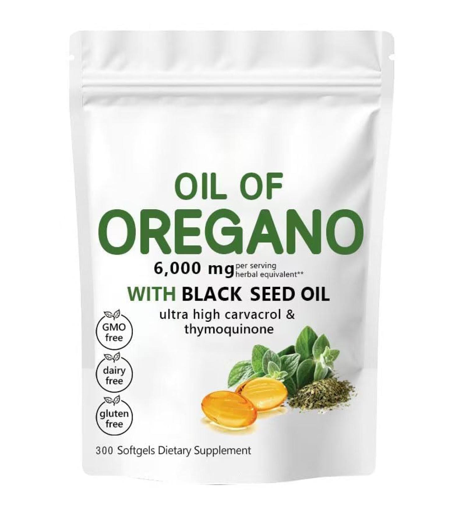 Oil of Oregano Softgels 2 in 1 6000mg Oil of Oregano with Black Seed Oil 200mg Oregano Oil Supplement Non-GMO Gluten Free 300 Capsules (1) - Buy Online on GoSupps.com