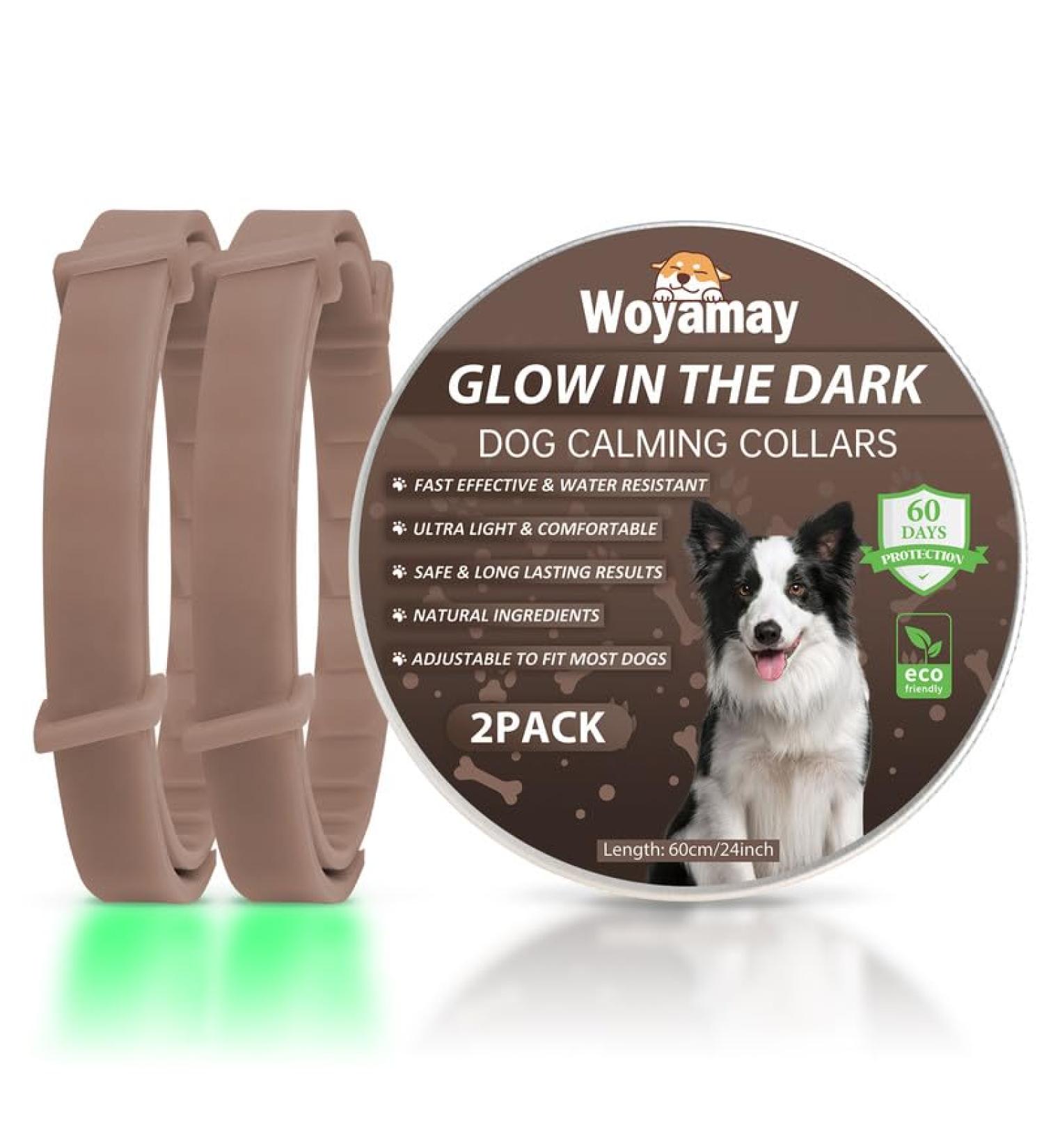 Woyamay Calm Dog Collar | Adjustable Luminous Calming Collar with Pheromones | Stress Relief for All Dog Sizes | 2-Pack - Brown - Buy Online on GoSupps.com