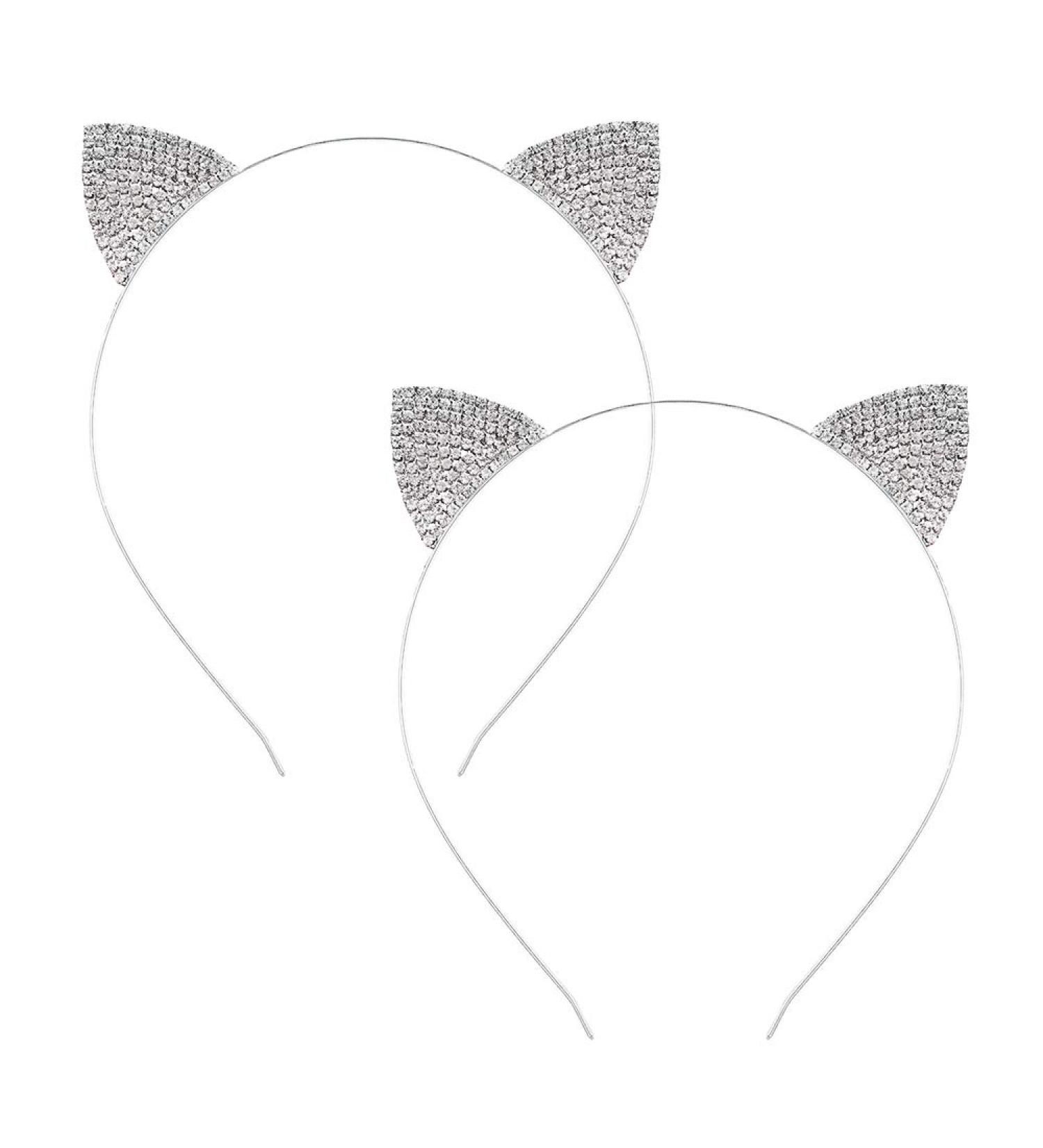 2 Pcs Rhinestone Cat Ears Headband for Women - Halloween & Christmas Party Hair Hoops - Buy Online on GoSupps.com