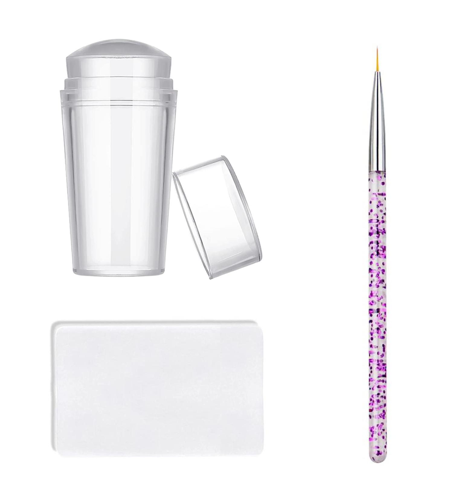 Famidiqgo Nail Stamper & Art Brush Set - French Tip Clear Silicone Nail Stamp with Scraper & Pen for DIY Nail Art - Buy Online on GoSupps.com