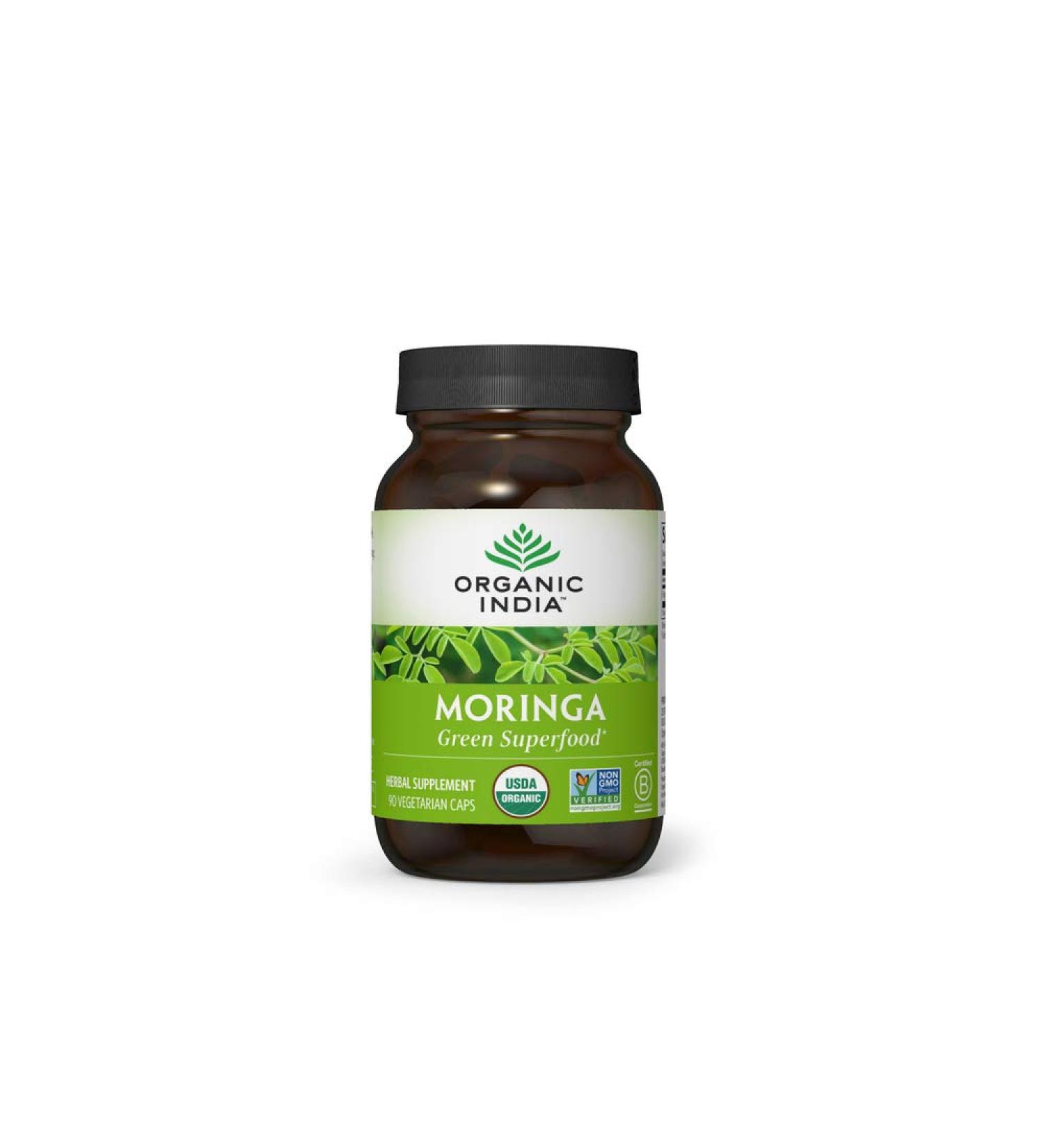 Organic India Moringa Capsules - Vegan Superfood, USDA Organic, Nutrient Dense, 90 Capsules - Buy Online on GoSupps.com