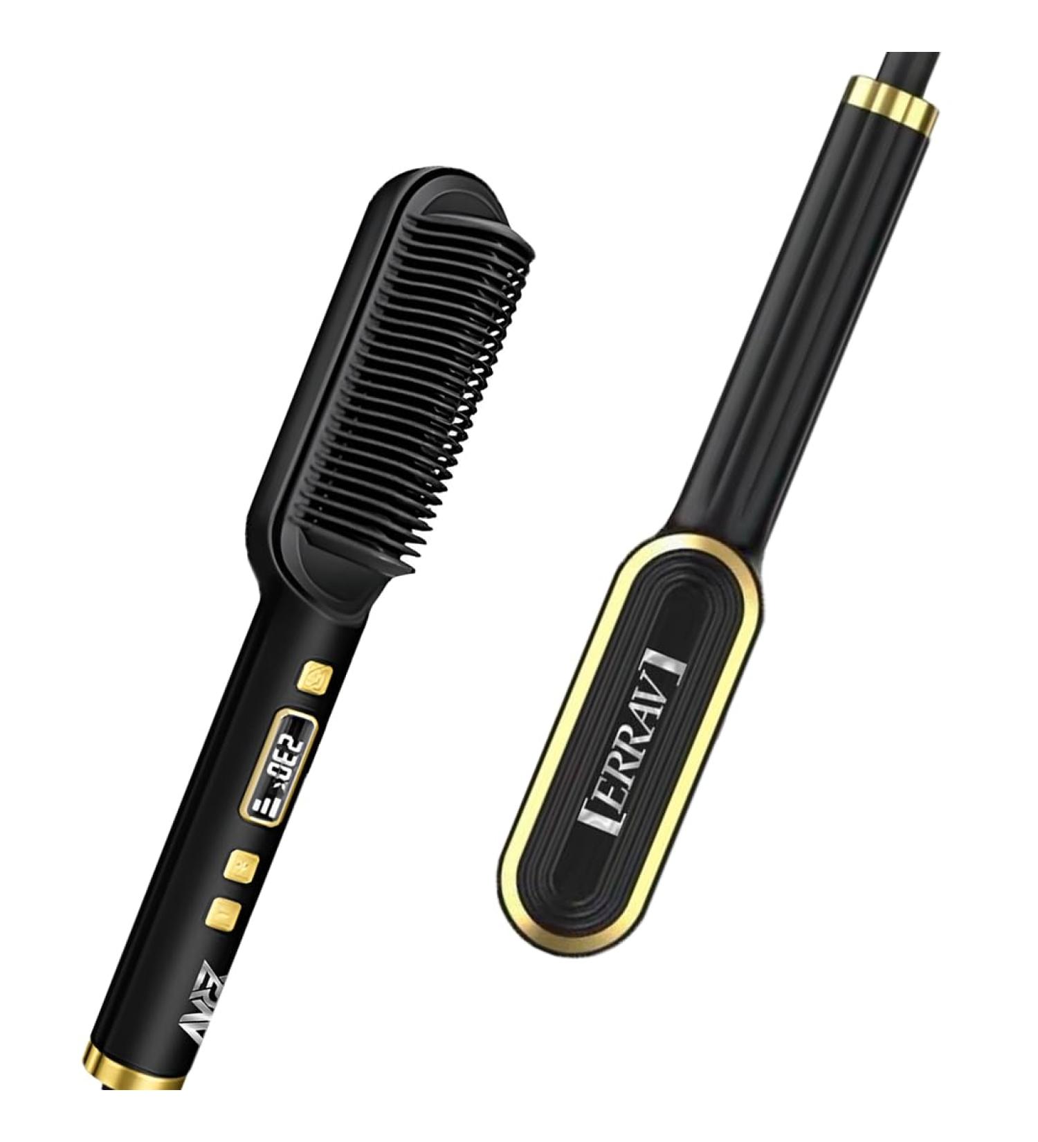 Ring Hair Straightener Comb - Dual Voltage Fast Heating Brush for Women | Black & Gold - Buy Online on GoSupps.com