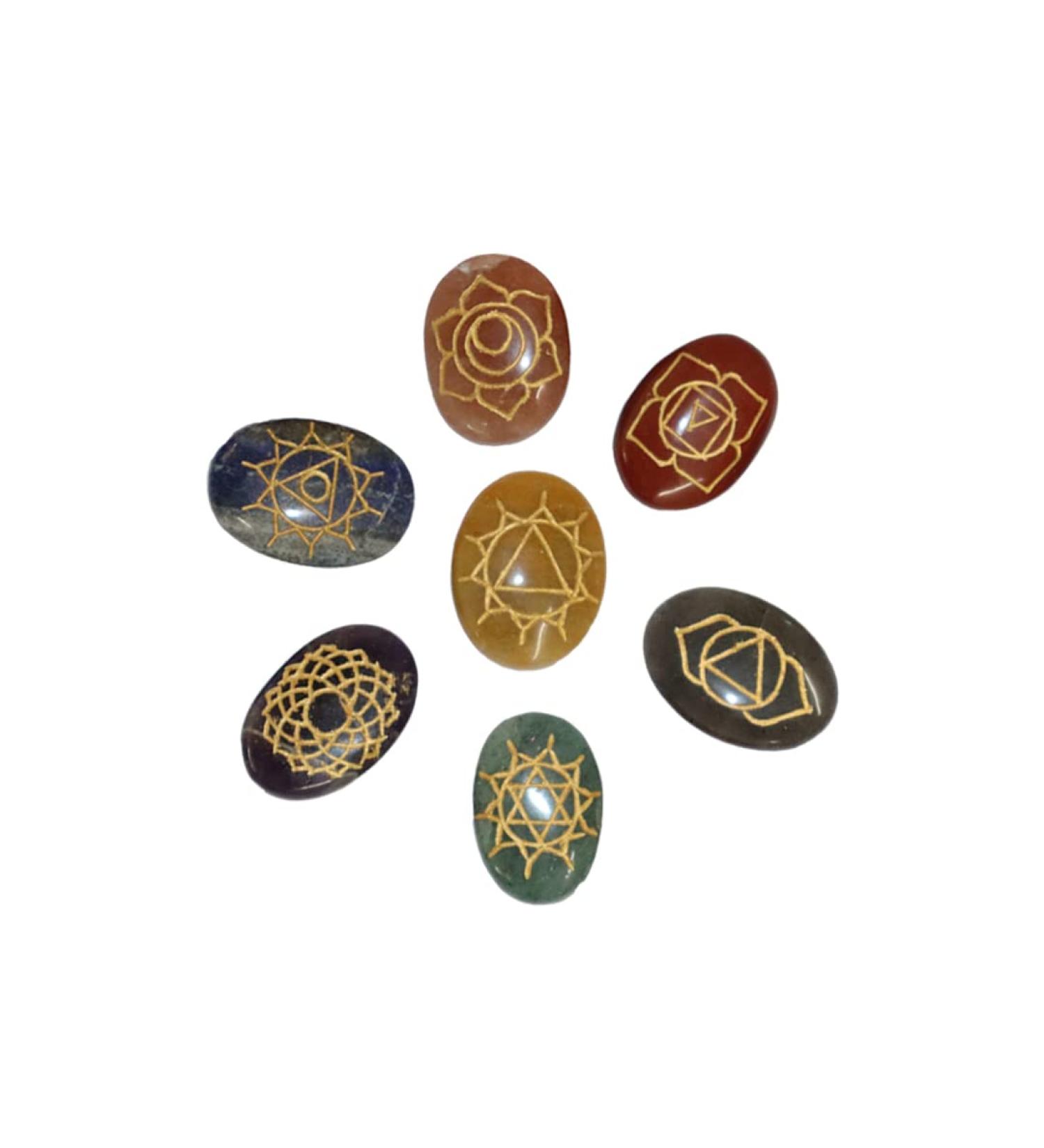 Third Eye Crystals Rune Stones Set | Engraved Rune Alphabet & 7 Chakra Symbols | Natural Palm Crystals & Reiki Gifts - Buy Online on GoSupps.com