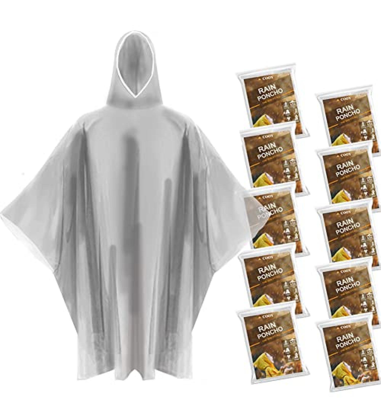 Adults Emergency Rain Ponchos with Hood (10 Pack) - Family Pack for Men and Women - Ideal for Disneyland - Clear - Buy Online on GoSupps.com