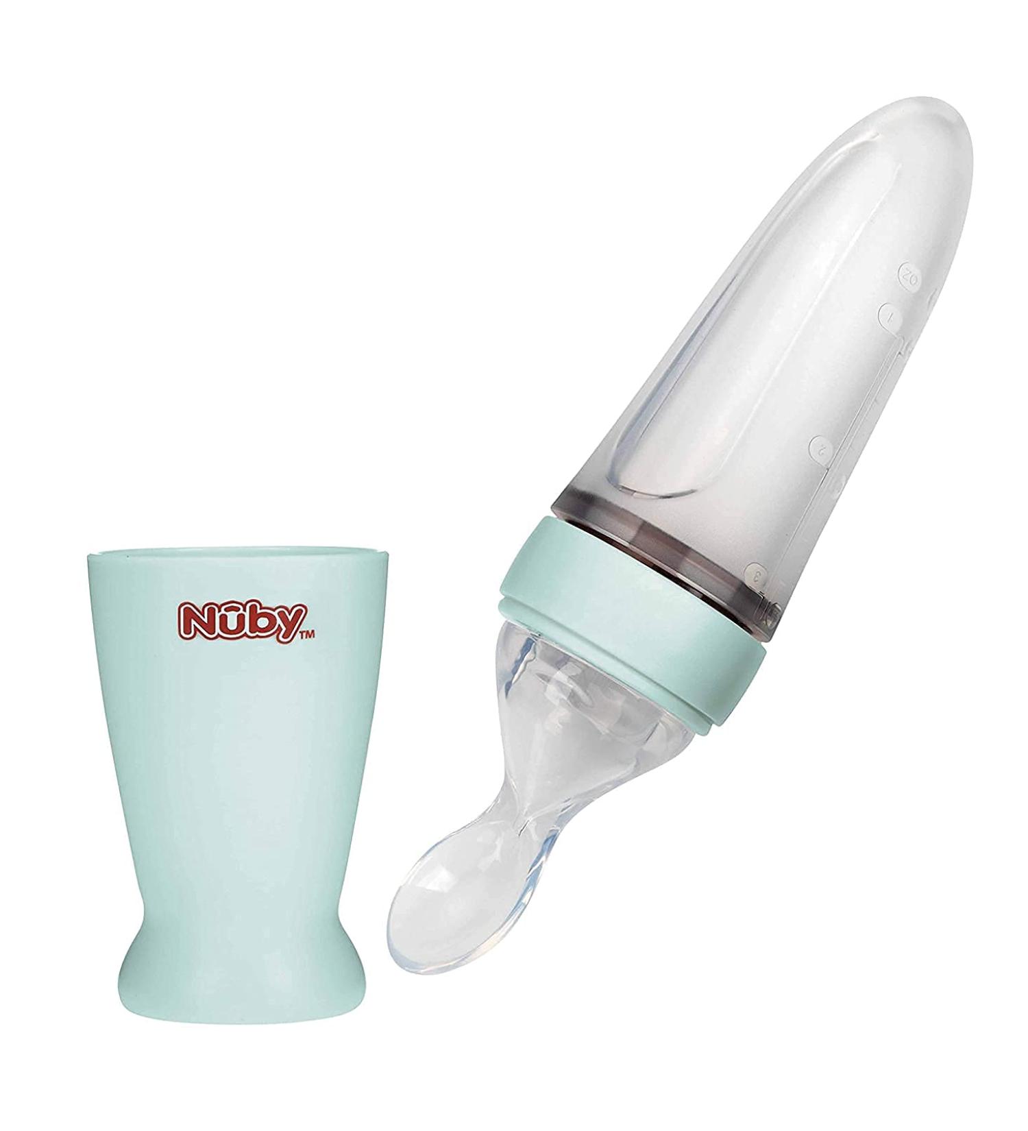 Nuby 100% Silicone Feeding Spoon for Babies - BPA-Free & On-the-Go with Protective Cap - Green - Perfect for 3+ Months - Buy Online on GoSupps.com