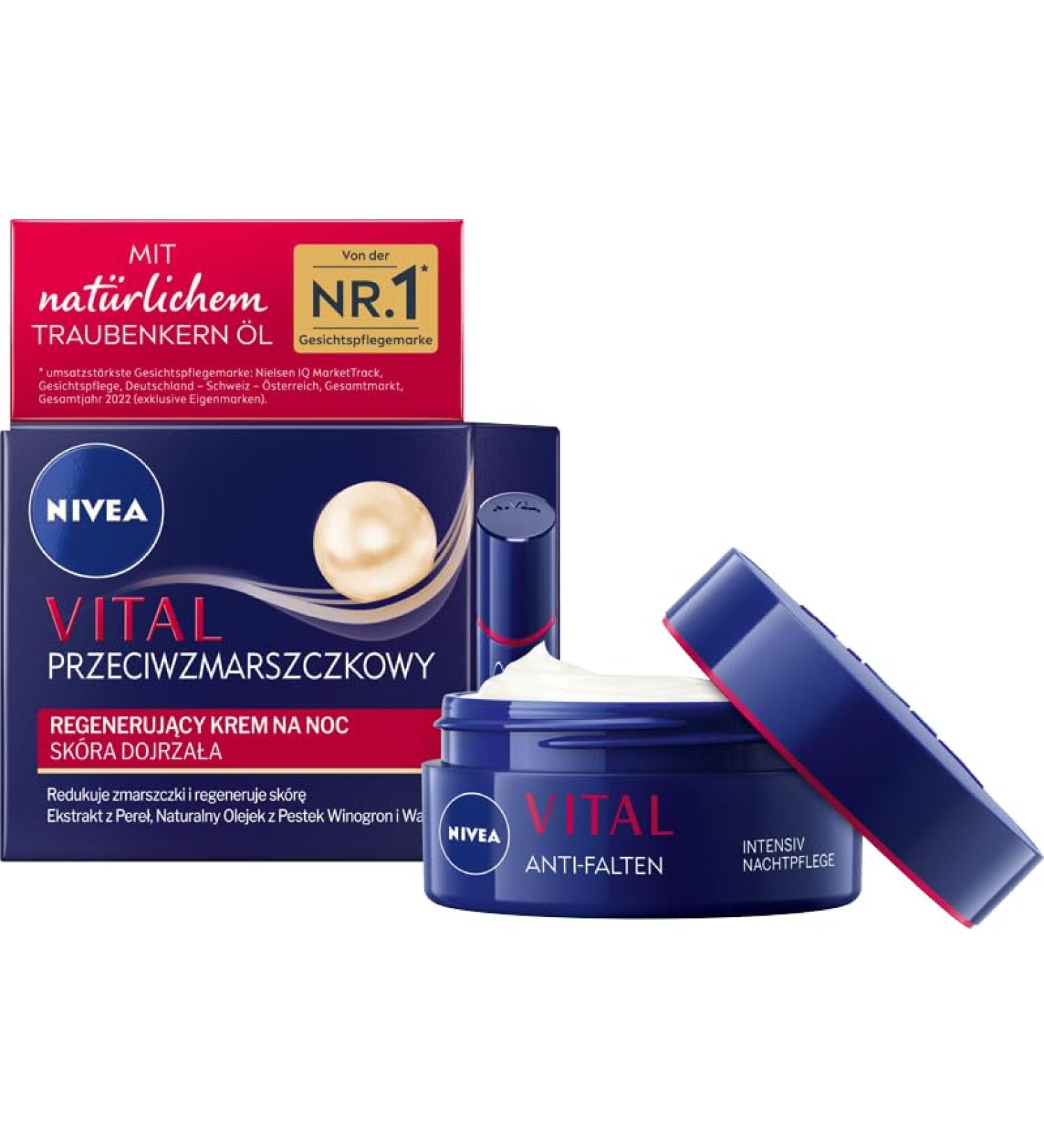 NIVEA VITAL Intensive anti-wrinkle night care for mature skin facial care with calcium pearl extracts and natural grape seed oil night cream to support skin regeneration - Buy Online on GoSupps.com