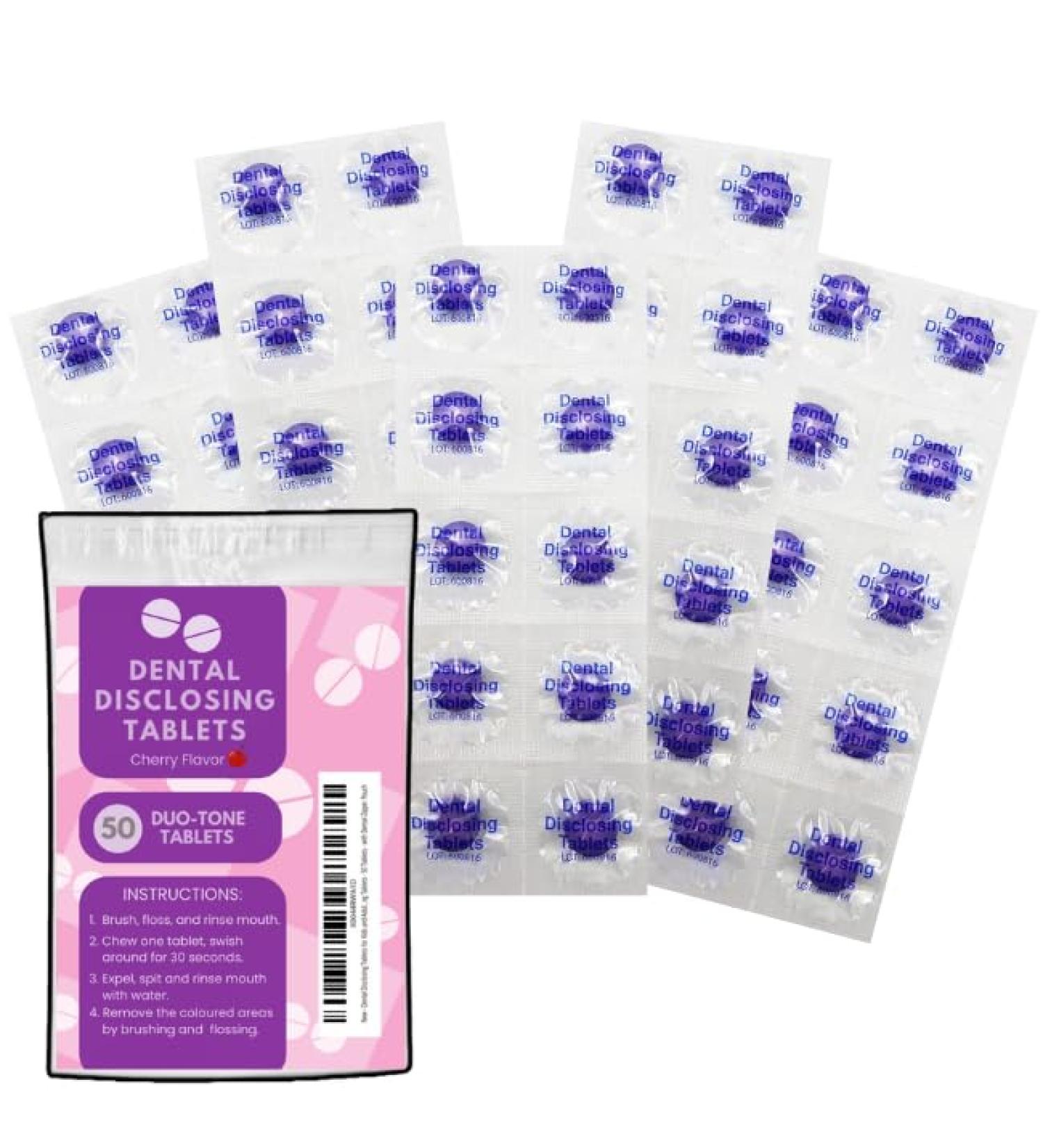 Dental Disclosing Tablets for Kids & Adults - 50 Individually Wrapped Two-Tone Plaque Disclosing Tablets for Effective Teeth Cleaning - Buy Online on GoSupps.com