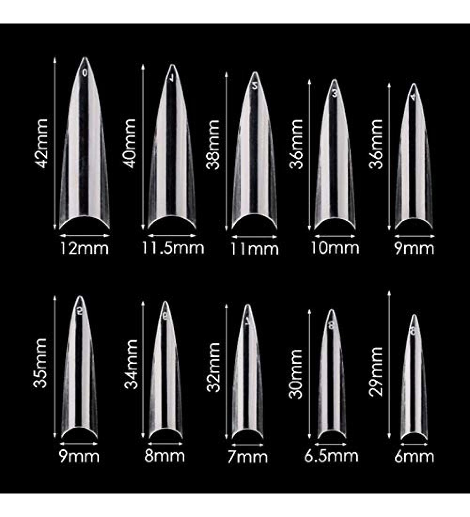 MWoot 600 Long Stiletto Nail Tips - Sharp End Fake Fingernails for DIY Nail Studios | 10 Sizes (Clear) - International Shipping Available - Buy Online on GoSupps.com