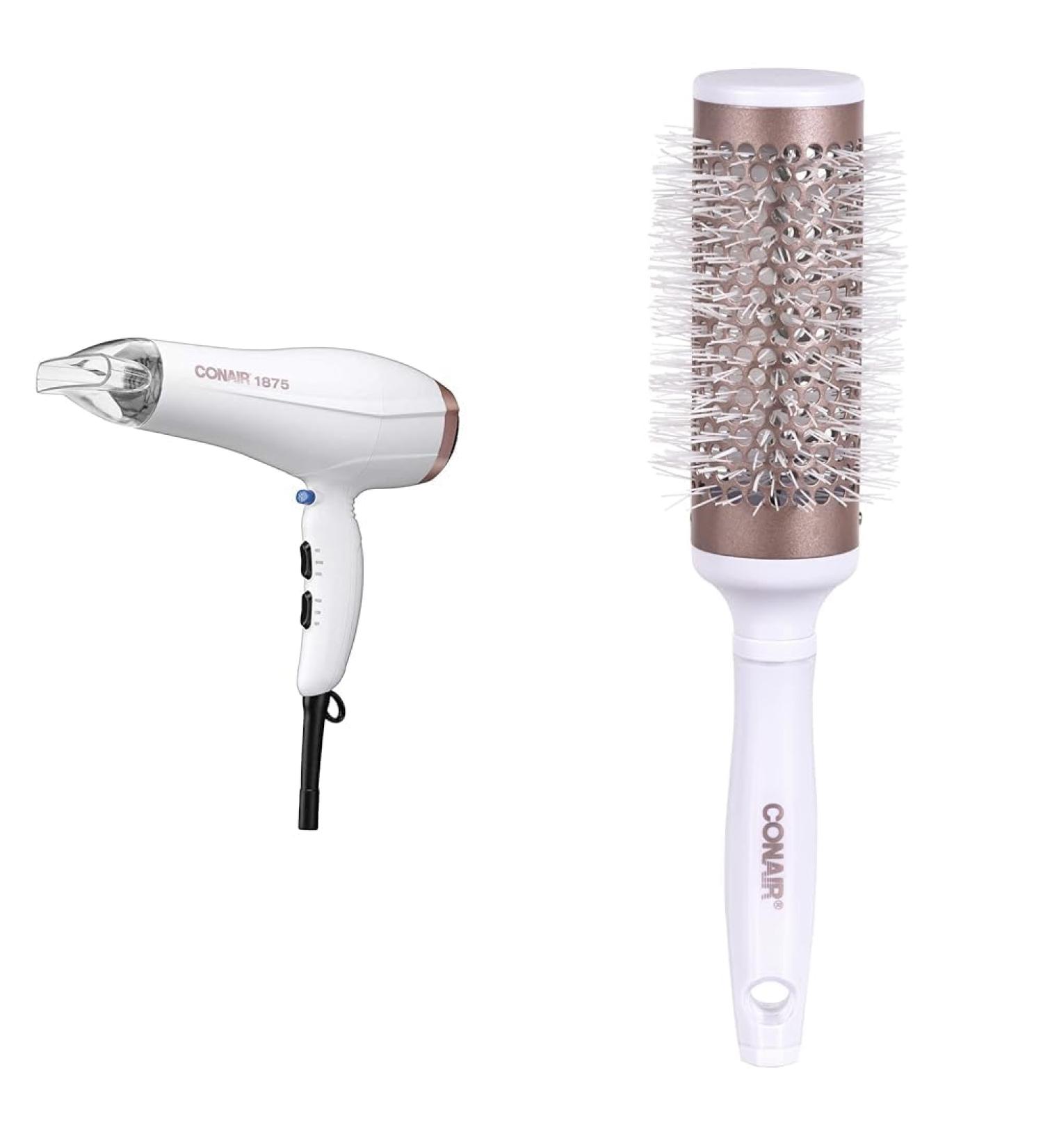 Double Ceramic 1875W Hair Dryer 1.7 pounds & Double Ceramic Thermal Round Blow Drying Brush For Women Men All Hair Types-Lengths (58778WC -4CT) White - Buy Online on GoSupps.com