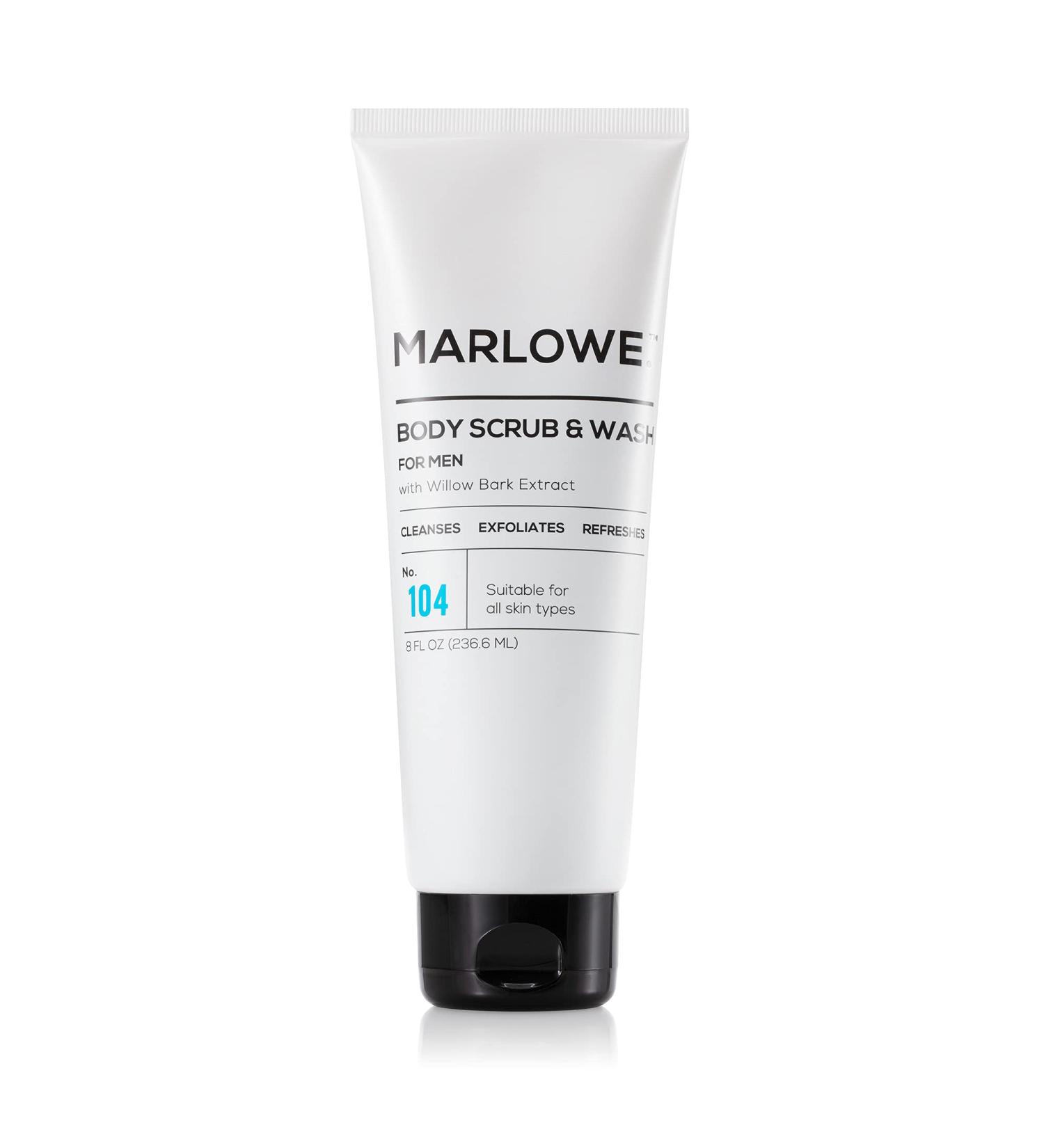 MARLOWE No. 104 Men's 2-in-1 Body Wash & Scrub 8 Oz | Exfoliating Cleanser for Dryness | Natural Ingredients with Willow Bark Extract - Buy Online on GoSupps.com